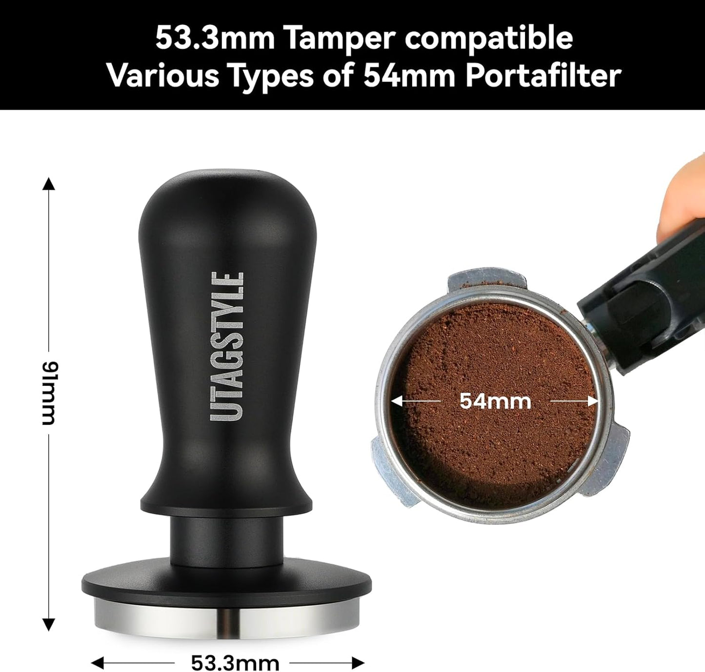 53.3mm Espresso Tamper: Coffee Tamper with Calibrated Spring Loaded - 30lb Espresso Hand Tamper - 100% Stainless Steel Flat Base Fits for 54mm Portafilter Basket