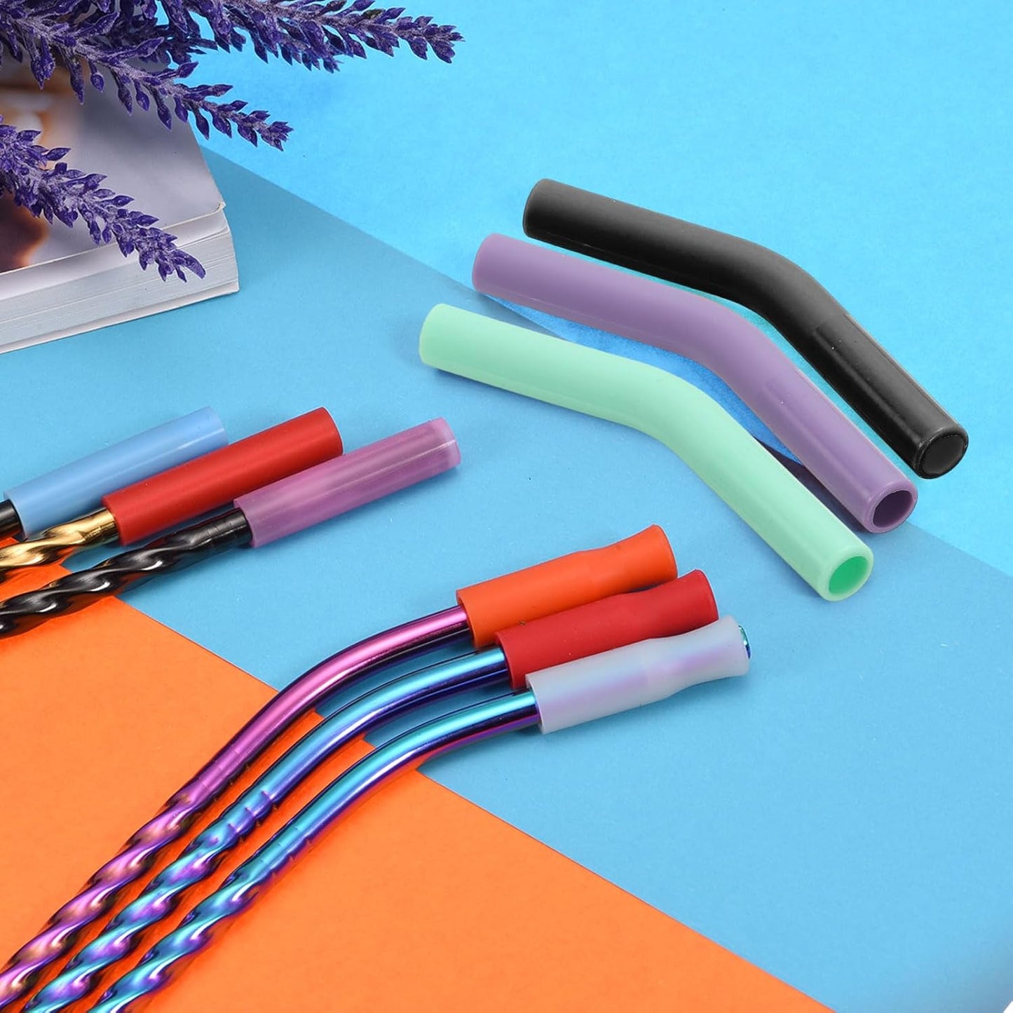 uxcell 4Pcs Silicone Straw Tips, Silicone Straw Elbows Tip, Soft Reusable Metal Straw Covers Fit for 6mm/0.24" OD Stainless Steel Straws, Black