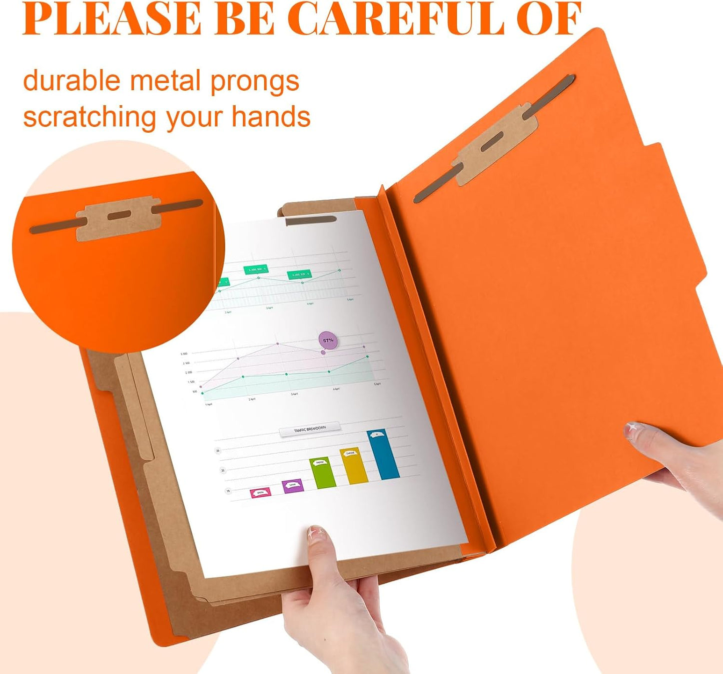48 Pcs Classification Folders Letter Size, Back to School Supply for Teacher, Student, 3 Dividers Pressboard File Folder Bulk with 2 Fasteners, 3.5 Inch Expanding File Organizer (Orange)