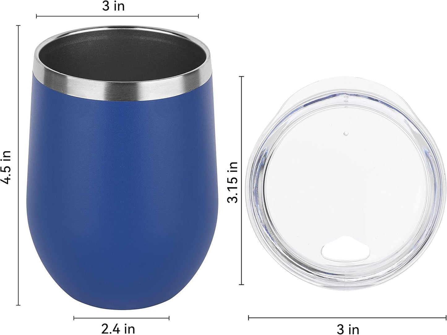 DOMICARE Stainless Steel Wine Tumbler Bulk with Lid, Personalized Insulated Tumblers Set, 12oz Travel Coffee Cups Pack of 12, Dark Blue
