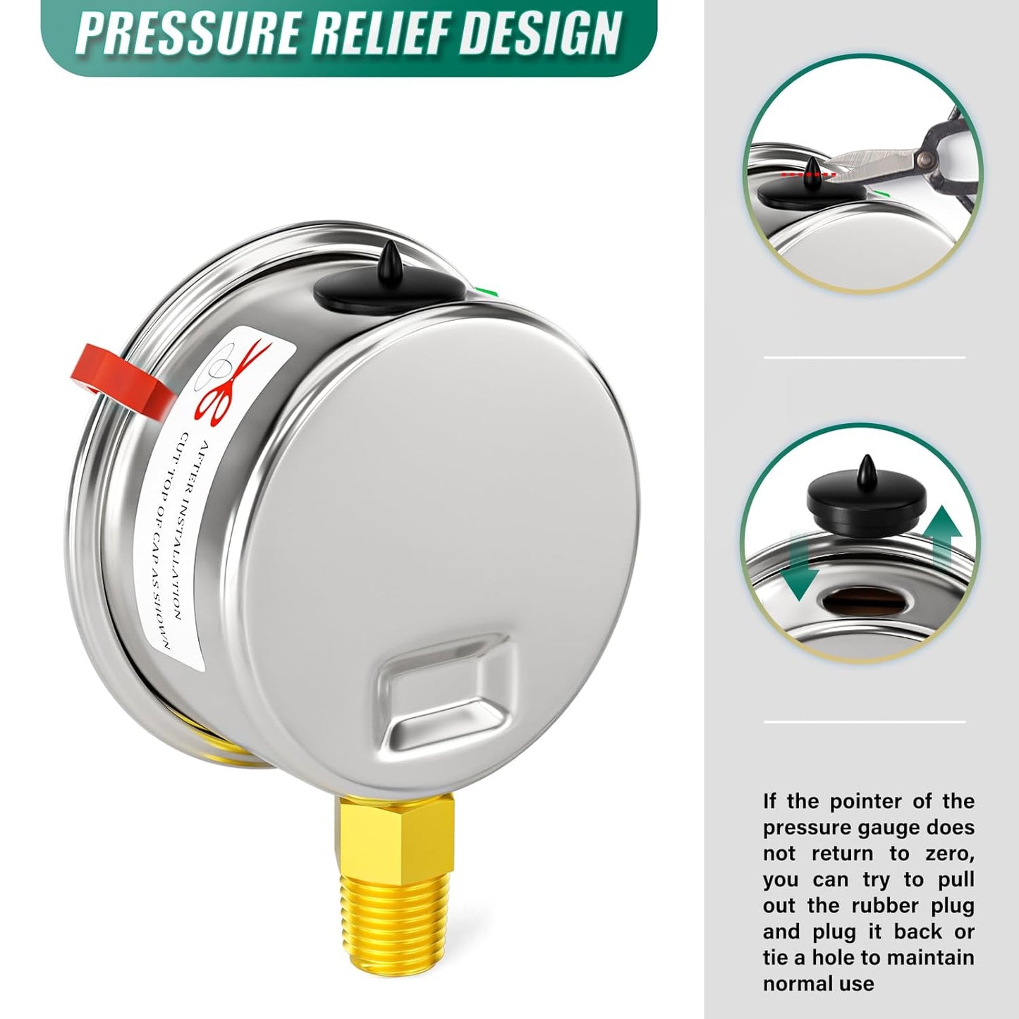 0-3000psi Stainless Steel 1/4" NPT 2.5" Dial, Glycerin Liquid Filled Pressure Gauge Lower Mount Designed for Pressure Testing of Water, Oil and Air (with Range Mark Pointer)