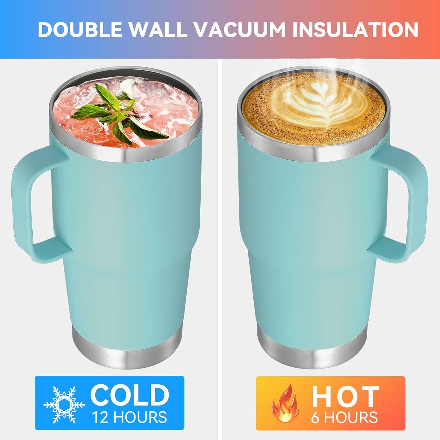 VEGOND 20 oz Tumbler with Handle Lid and Straw, Stainless Steel Insulated Travel Coffee Mug Spill Proof Double Wall Metal Tumbler Cup Keeps Drink Hot and Cold, Mint Green 1 Pack