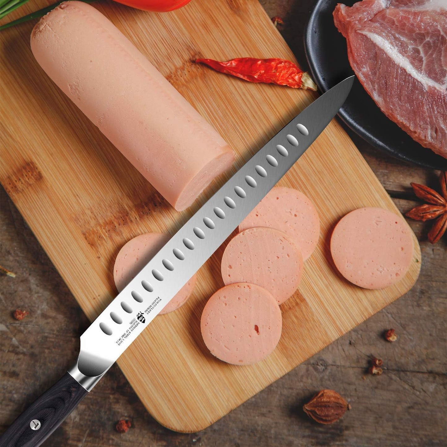 TUO Turkey Brisket Knife, 12 Inch Slicing Knife, High Carbon 1.4116 German Steel, Ergonomic Pakkawood Handle with Gift Packaging - Falcon Series