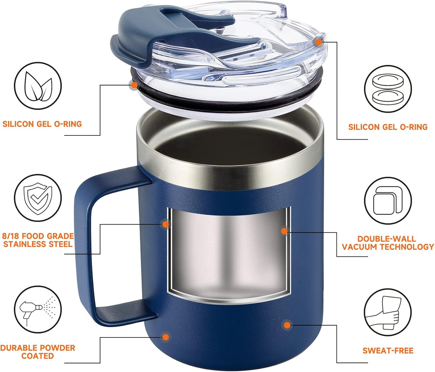 ALOUFEA 12oz Stainless Steel Insulated Coffee Mug with Handle, Double Wall Vacuum Travel Mug, Tumbler Cup with Fliping Lid, Navy and Army Green