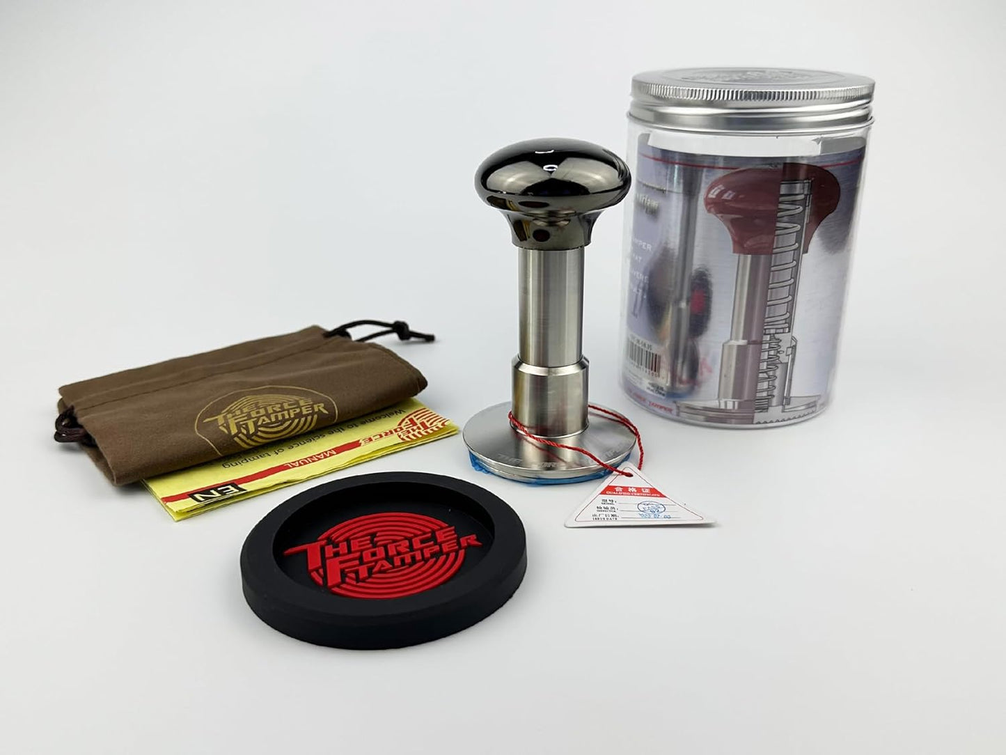 The Force Tamper Automatic Impact Adjustable Constant Pressure and Autoleveling Coffee Tamper Black Mirror Jellyfish AL Handle Set Pro (Standard Set, 53.50mm)
