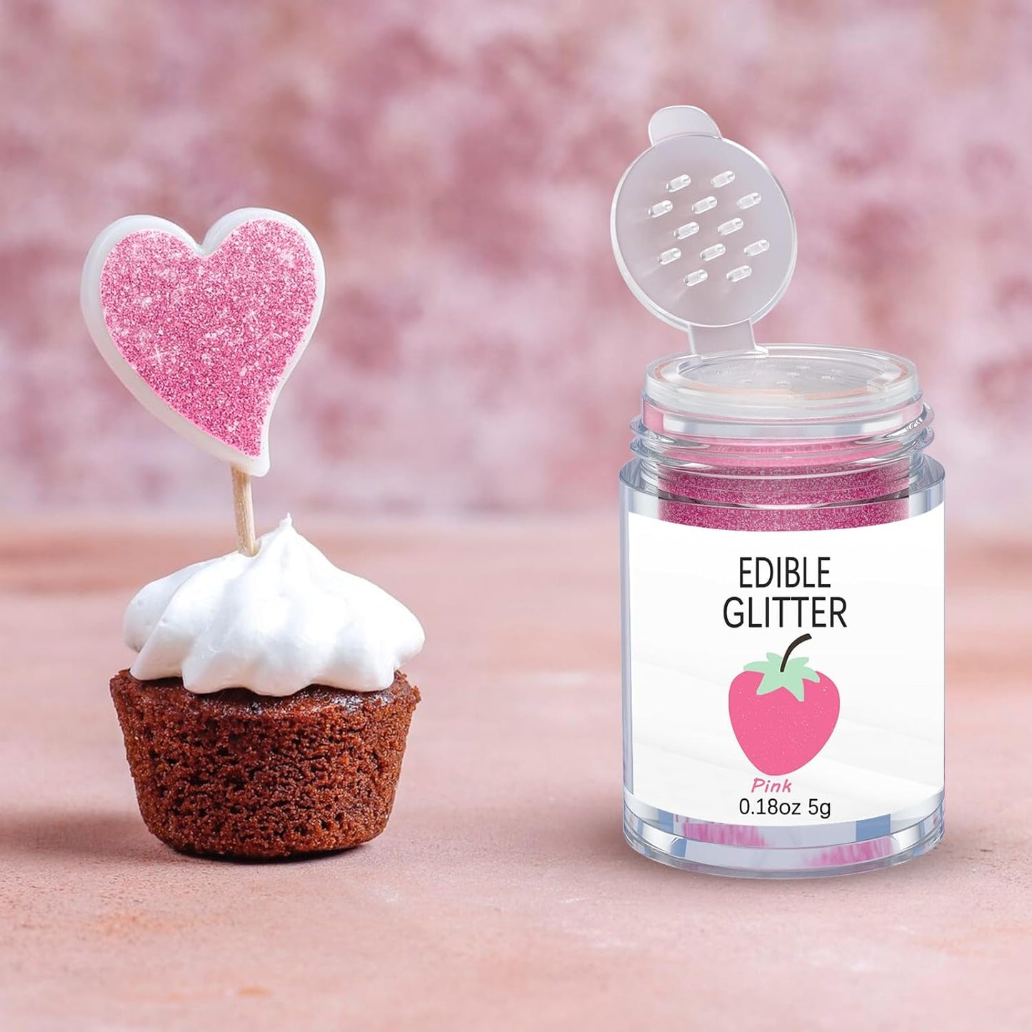 Pink Edible Glimmer Powder Glitter - Colaele 5 grams Food-Grade Luster Dust Metallic Fancy Food Decorating Sprinkle Glimmery Brew Dust for Cake Decorations Drinks Wine Beverage Candy Dessert, Vegan