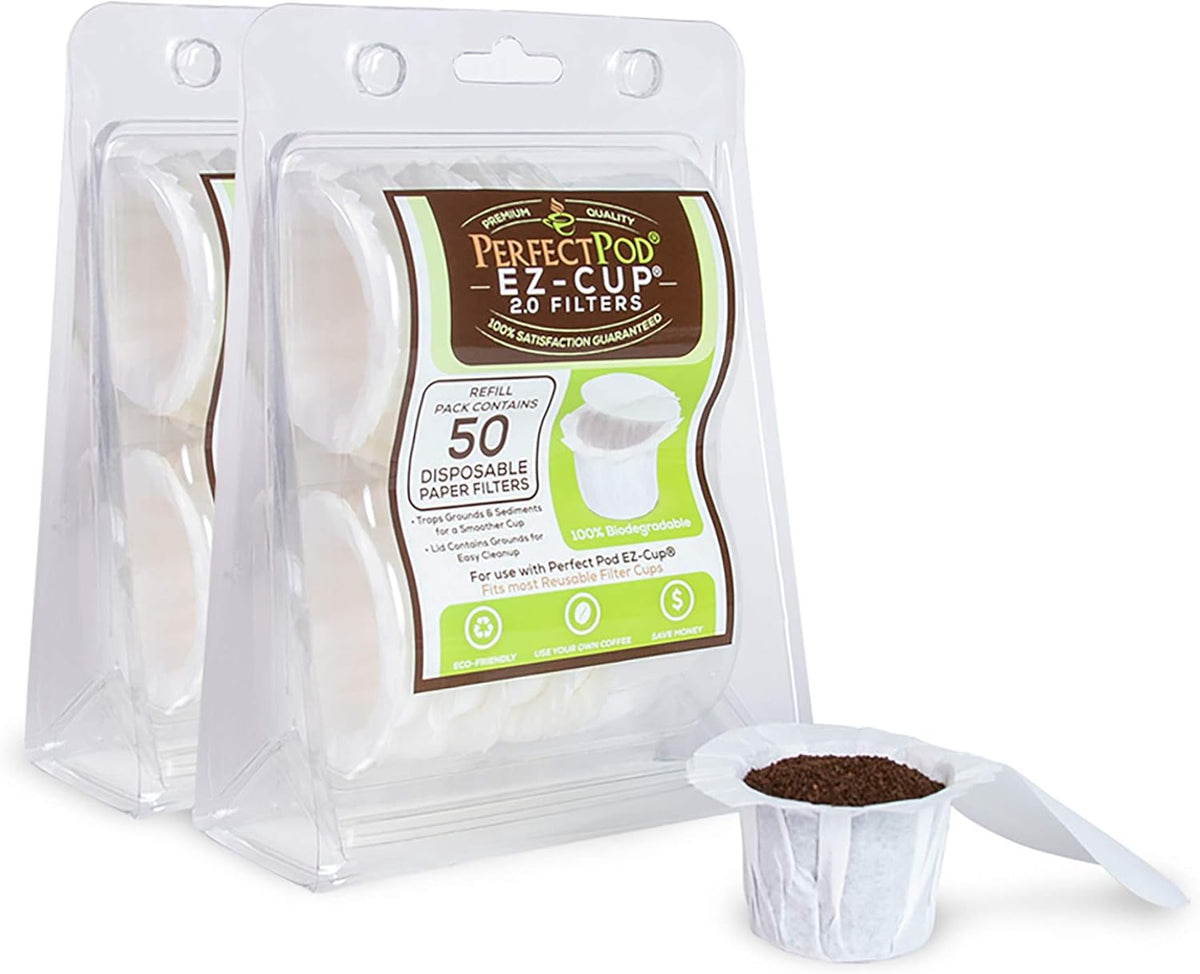 Perfect Pod EZ-Cup Disposable Paper Filters with Patented Lid Design for Reusable Coffee Pods (2)