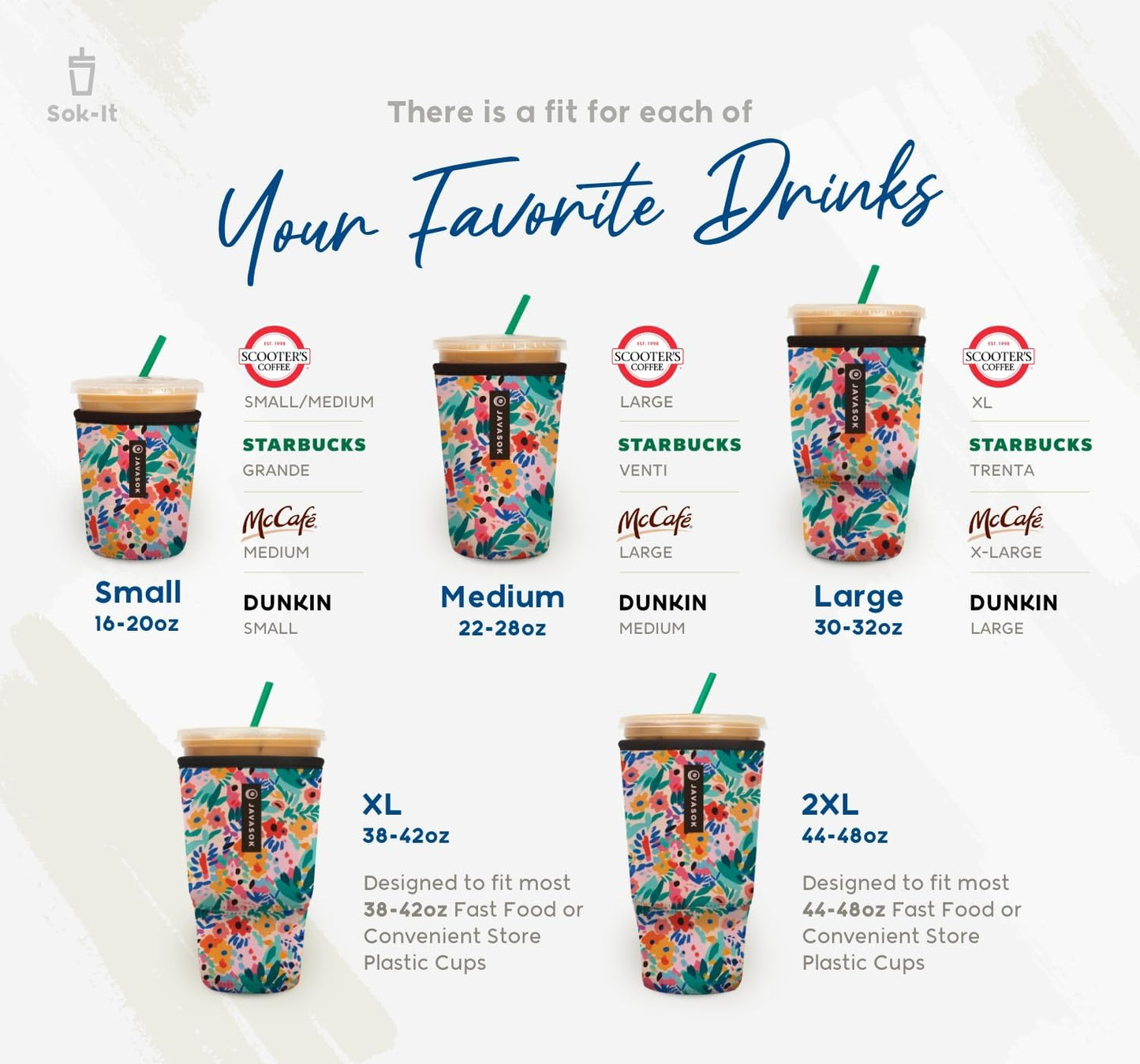 Sok It JavaSok Iced Coffee & Cold Soda Insulated Neoprene Cup Sleeve (Wonderfully Sweet, Medium: 22-28oz)