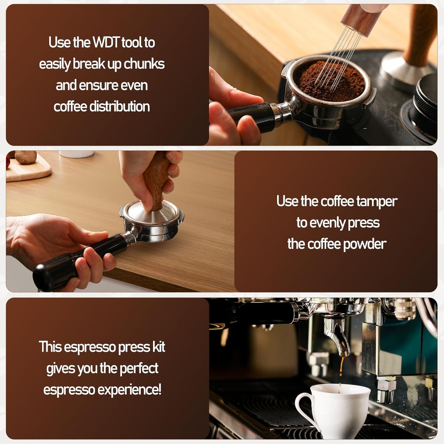 51mm Espresso Tamper Kit, Hard Wood Espresso Tamper Tool & Powder Press Pad & 8-Needles Espresso Stirrers For 51 mm Portafilter
