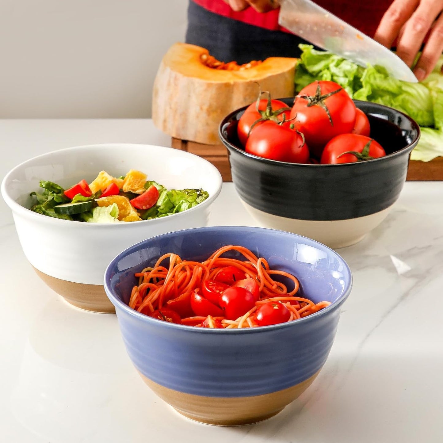 Hasense Soup Bowls, 7 Inch Large Cereal Bowls Set of 4, 40 OZ Ceramic Deep Salad Serving Bowls, Bowls Set for Pasta Pho Ramen Noodle Popcorn, Dishwasher Microwave Safe, White