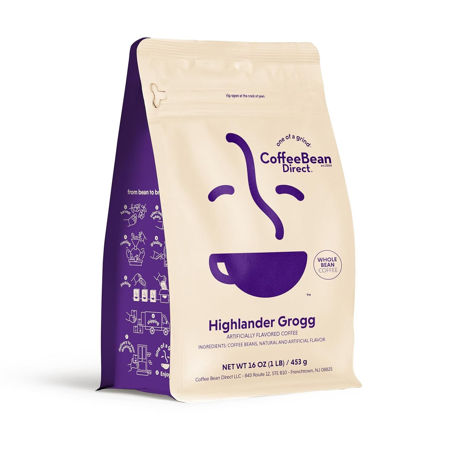 Coffee Bean Direct Highlander Grogg Flavored, Whole Bean Coffee, 1 Pound Bag (Pack of 1)