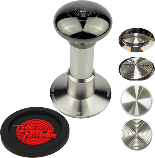 The Force Tamper Automatic Impact Coffee Tamper Adjustable Const Pressure and Autoleveling Duo-Distribute Set New (Jelly-Black Mirror AL, 58.50mm)