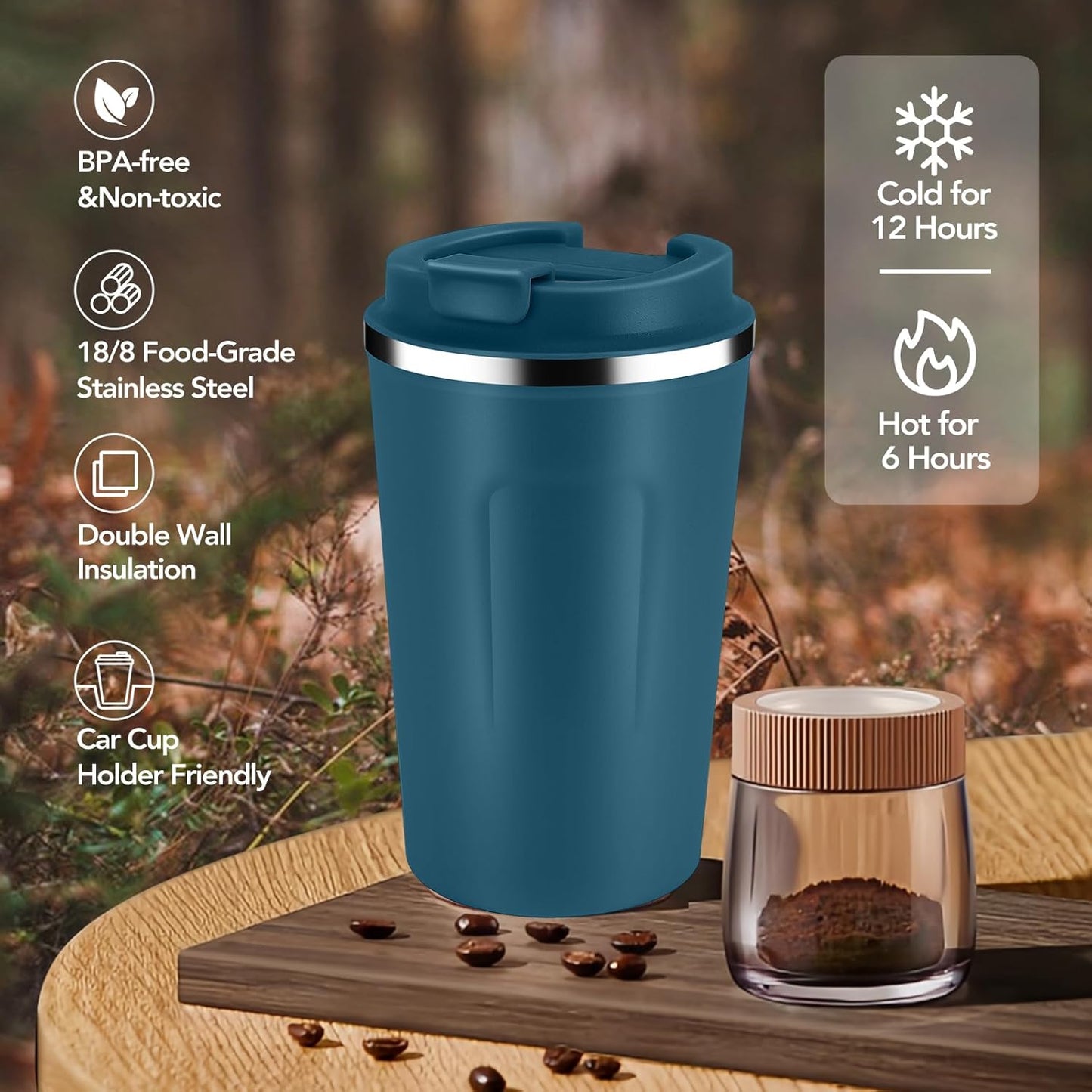 Volhoply 12 oz Double Wall Insulated Vacuum Travel Coffee Mug with Flip Lid Bulk 2 Pack,Reusable Stainless Steel Leak Proof Coffee Cup,Portable Thermal Tumbler for Cold&Hot Drinks(Assort Color,2 Set)
