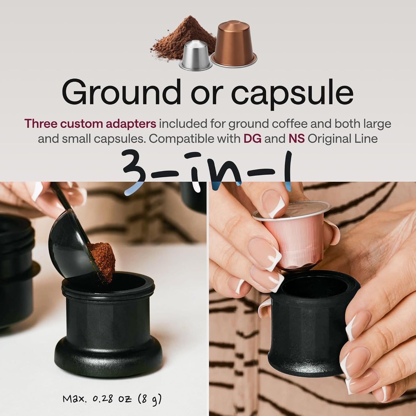 Portable Espresso Maker for Travel - Coffee Maker 5 Cup with Cold Water, 150 Cup with Preheated Water - Expresso Coffee Machine for Grounds, DG & NS Capsule - Automatic Espresso Machine, Type-C Charge