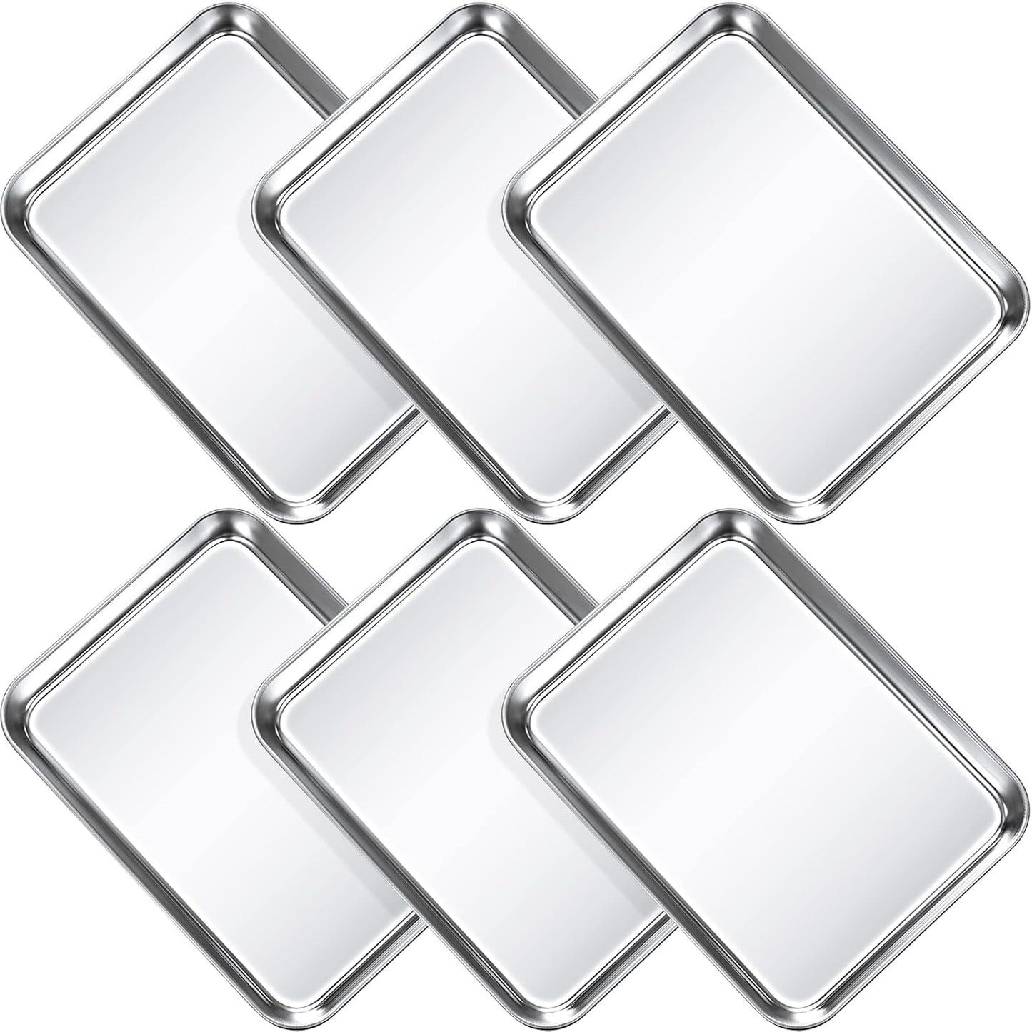 6 Pcs Baking Sheet Pan Set 9 x 6.7 x 1 inches Cookie Sheet Small Toaster Oven Pans Stainless Steel Tray Barbecue Grill Pan Rectangle Trays Oven, Non-stick, Easy Clean