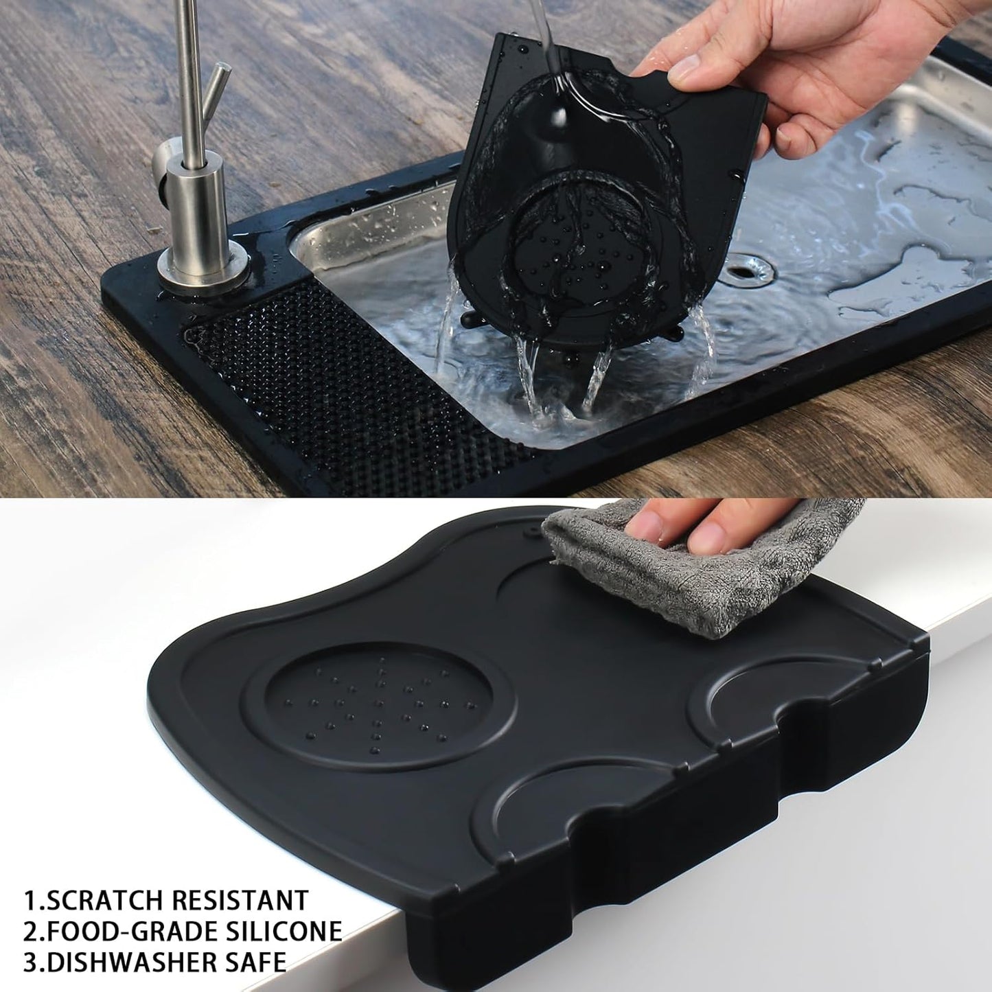 DIBTSA Espresso Tamping Mat, Silicone Coffee Tamper Mat with Corner Edge Tamp Support Station for Countertop, Barista Tools, Espresso Accessories, Large, Black