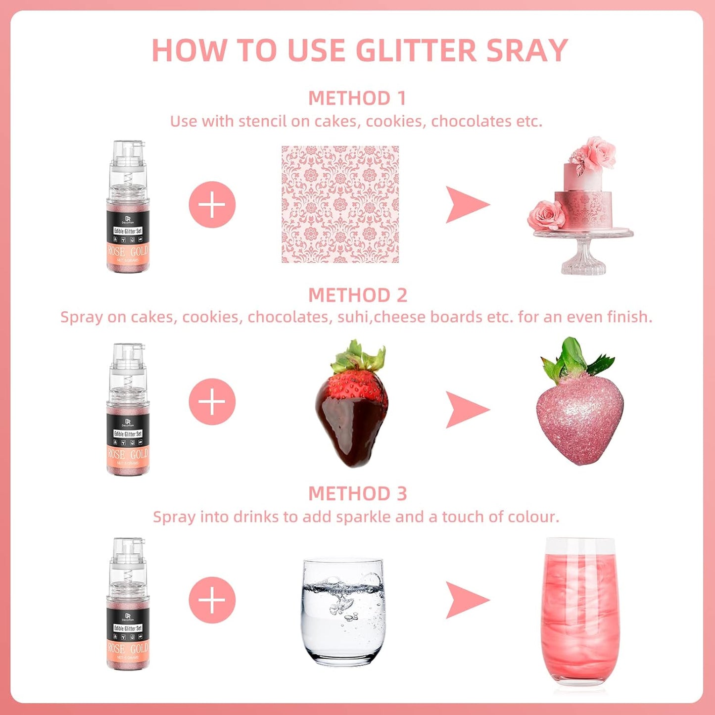 Edible Glitter Spray - 3/4oz Luster Dust Edible Food Grade Glitter Shimmer Dust Powder for Cocktails, Drinks, Cake Decorating - Metallic Food Coloring Powder for Wine, Candy, Cookie, Icing (Red)