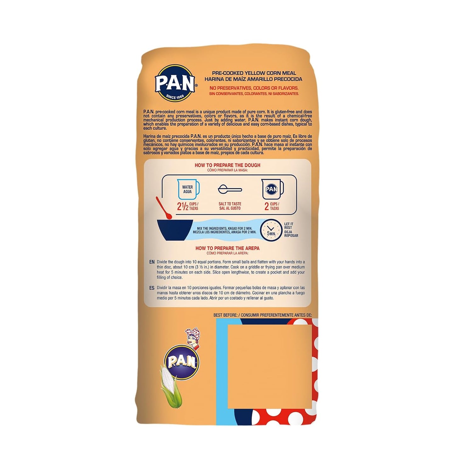 P.A.N. Yellow Corn Meal – Pre-cooked Gluten Free and Kosher Flour for Arepas (2.2 lb/Pack of 4)