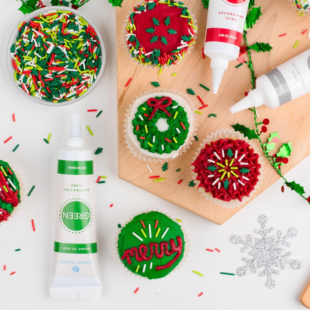 Sweets Indeed Frosting Kit plus Sprinkles Frosting Tubes nozzles 11.71 ounces Perfect for baking and cookie decoarting (Christmas)