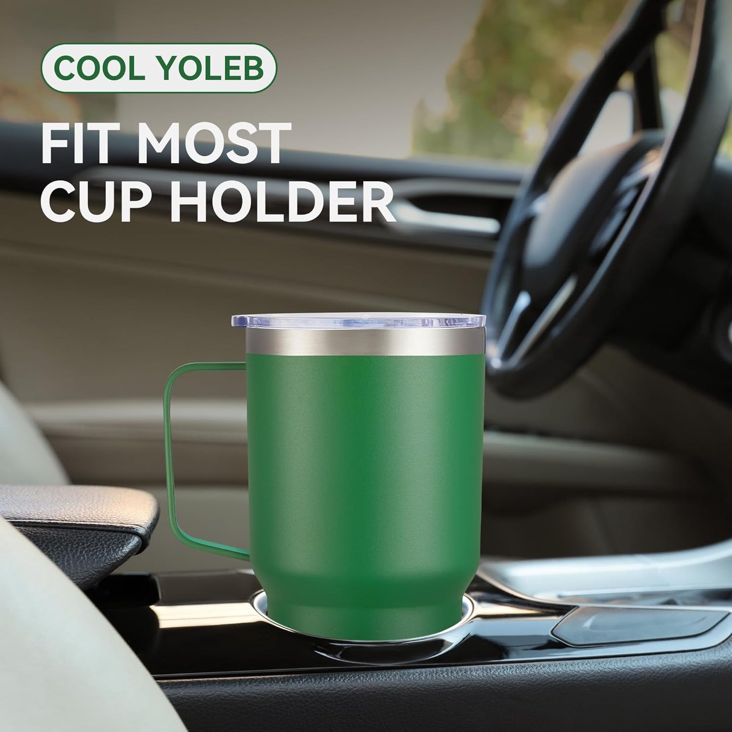 30 oz Tumbler with Handle and Lid, Stainless Steel Tumblers Bulk Double Wall Vacuum Insulated Travel Mug Leak Proof Cup Keep Drinks Cold and Hot Dark Green, 4 Pack