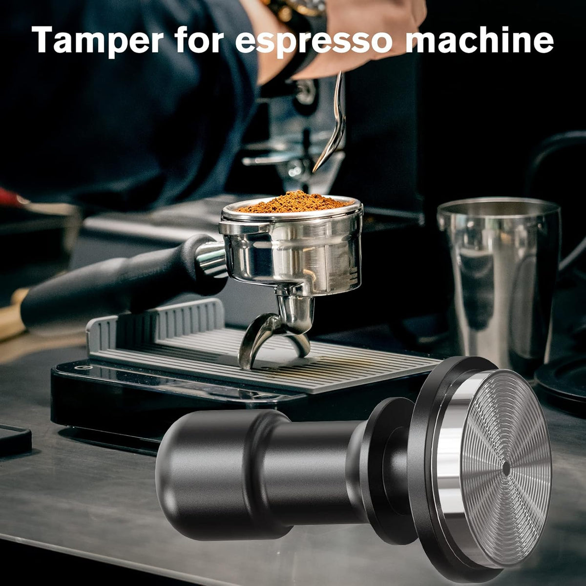 PUSEE 53mm Espresso Tamper, Premium Calibrated 30lb Spring Loaded Stainless Steel Ground Tamper for Barista Home Coffee Accessories Upgrade 3.0