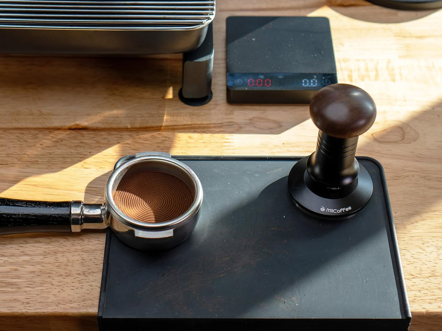 MiiCoffee Espresso Coffee Tamper 58.5mm, Level Coffee Tamper for 58mm Portafilter, Adjustable Depth Stainless Steel Ripple Base