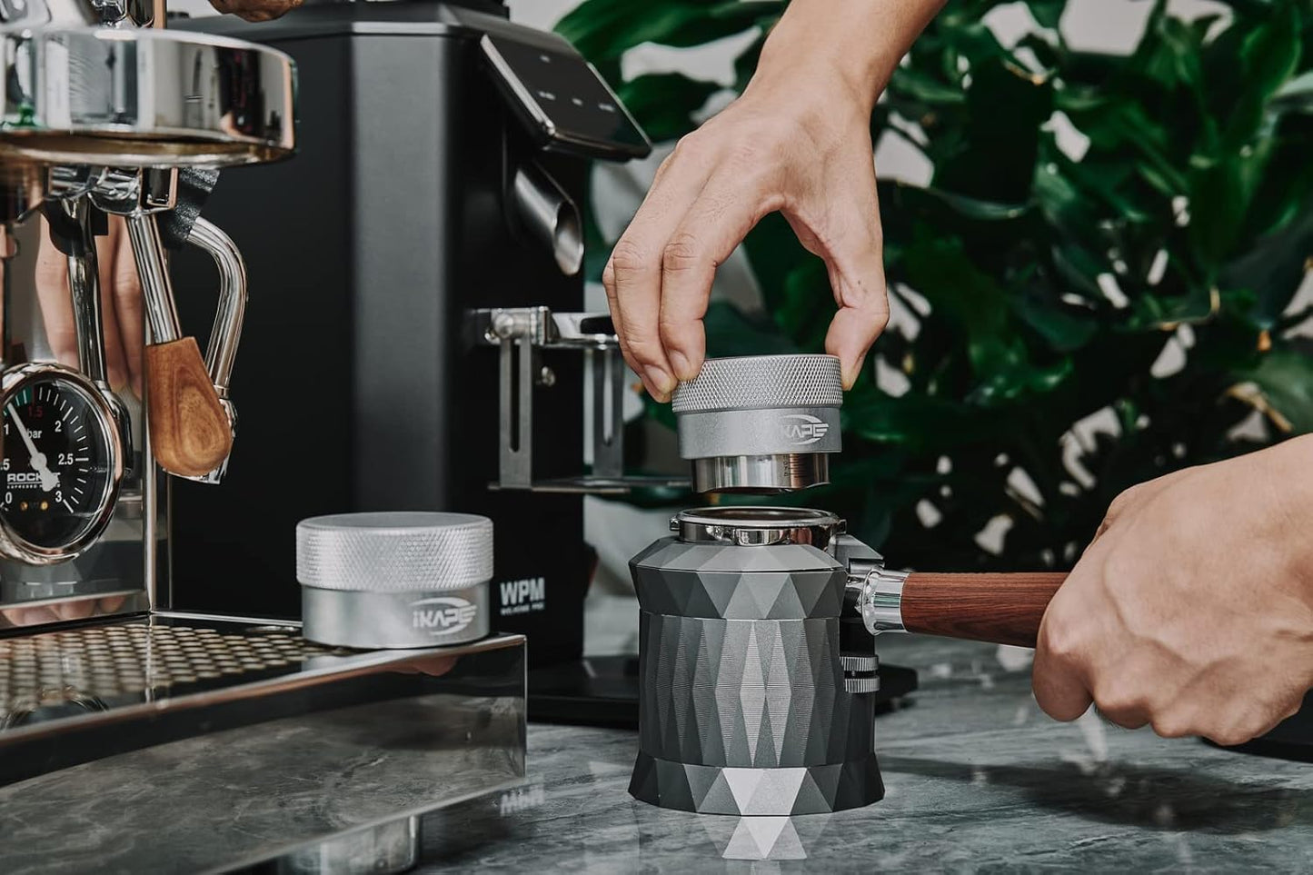 IKAPE Coffee Products, 51MM Coffee Distributor, Gravity Adaptive Espresso Distributor Fits All 51MM Espresso Portafilter, Compatible with 51MM Delonghi Bottomless Portafilter (Silver)