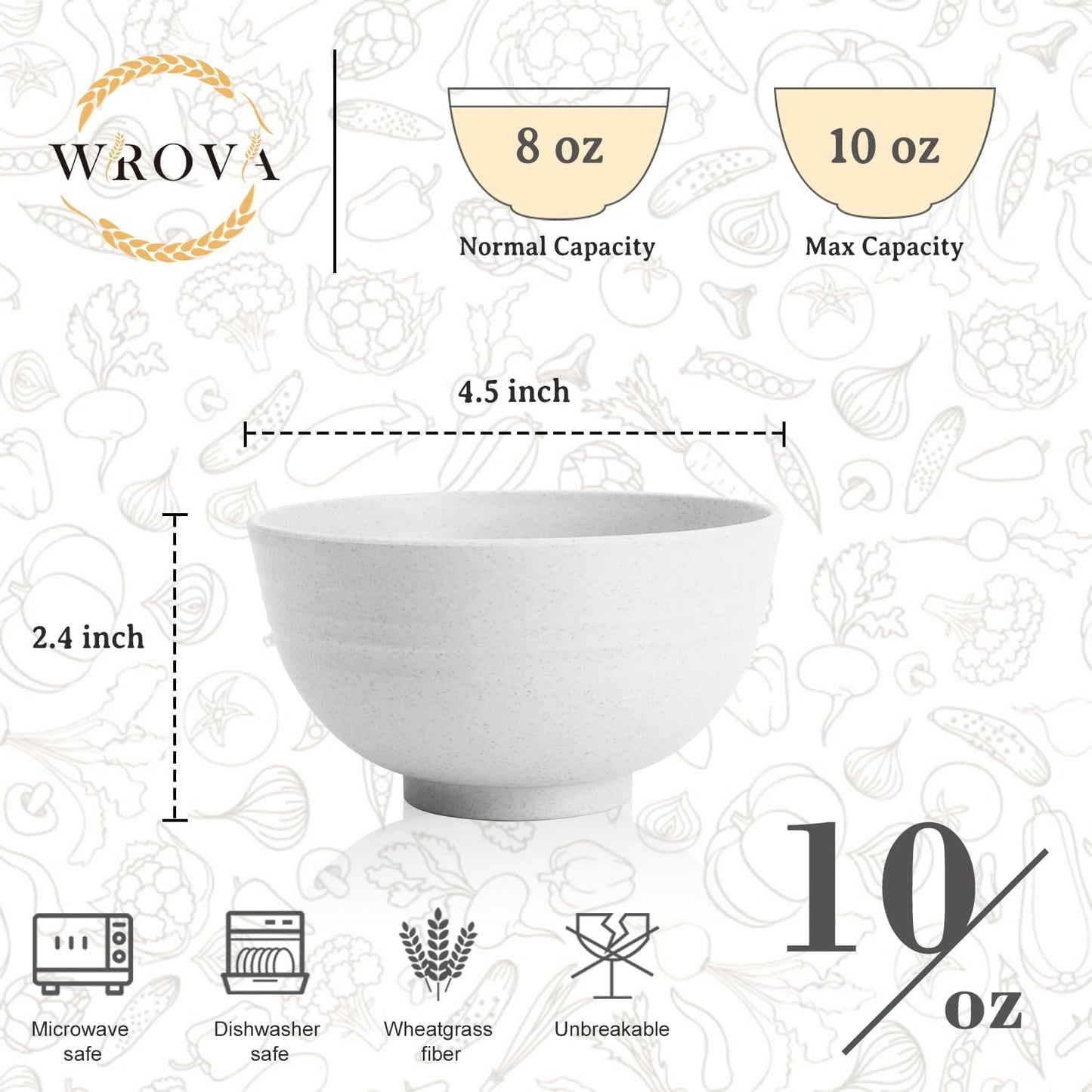 Handy Wheat Straw Bowls Set of 6,Unbreakable Ice-Cream Bowls Sets for Kids,10oz Small Dessert Bowls for Kitchen,Camping and RV.White Series