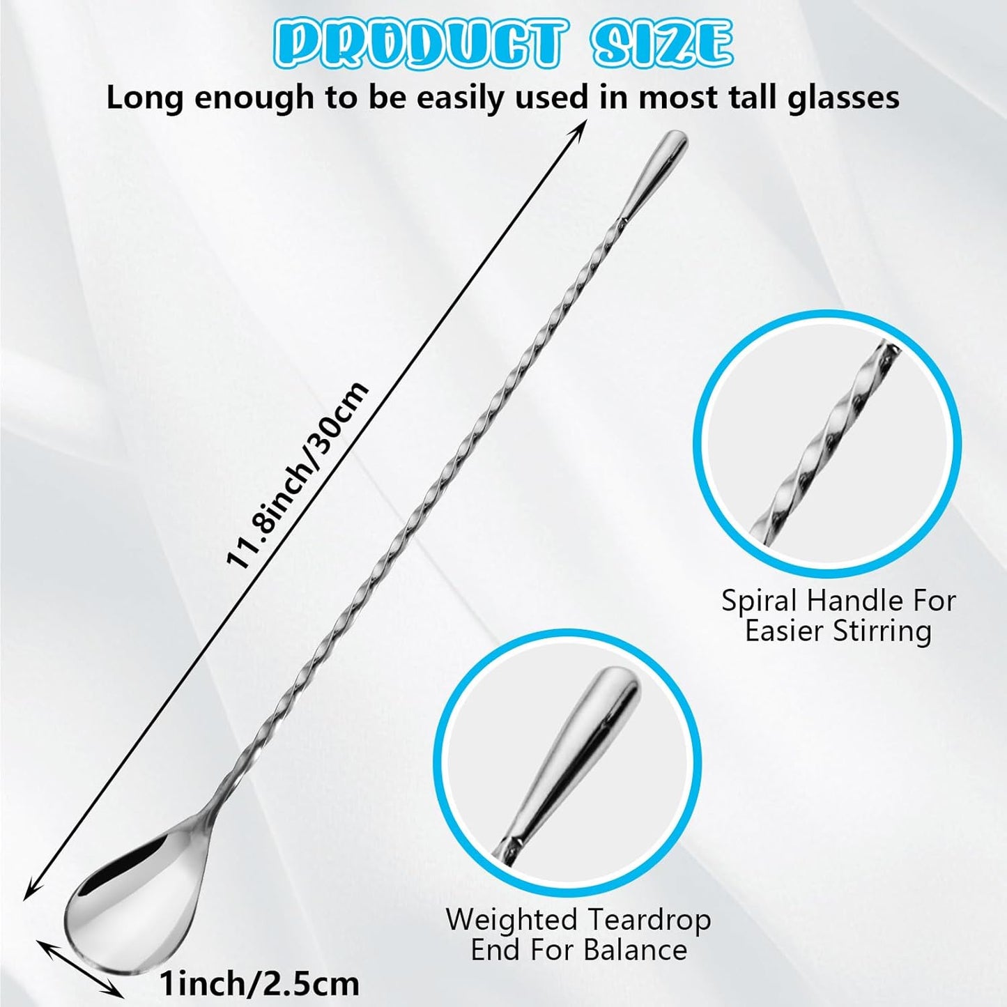 8 PCS 12 Inch Bar Spoon Stainless Steel Spiral Pattern Bar Long Spoon Drink Stirrers Cocktail Spoon, Mixing Spoons Stir Sticks for Coffee Bar Accessories