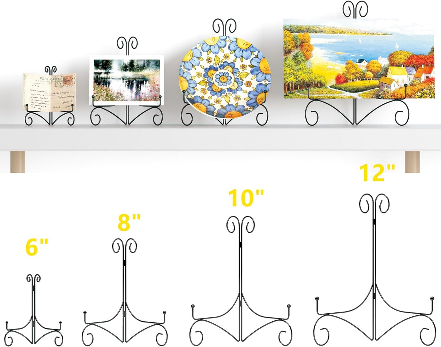 10 Inch Display Plate Stand with Folding Design, Metal Plate Holder for Tables, Picture Easel for Home Decoration, Photo Frame Stand, Black, 2-Pack