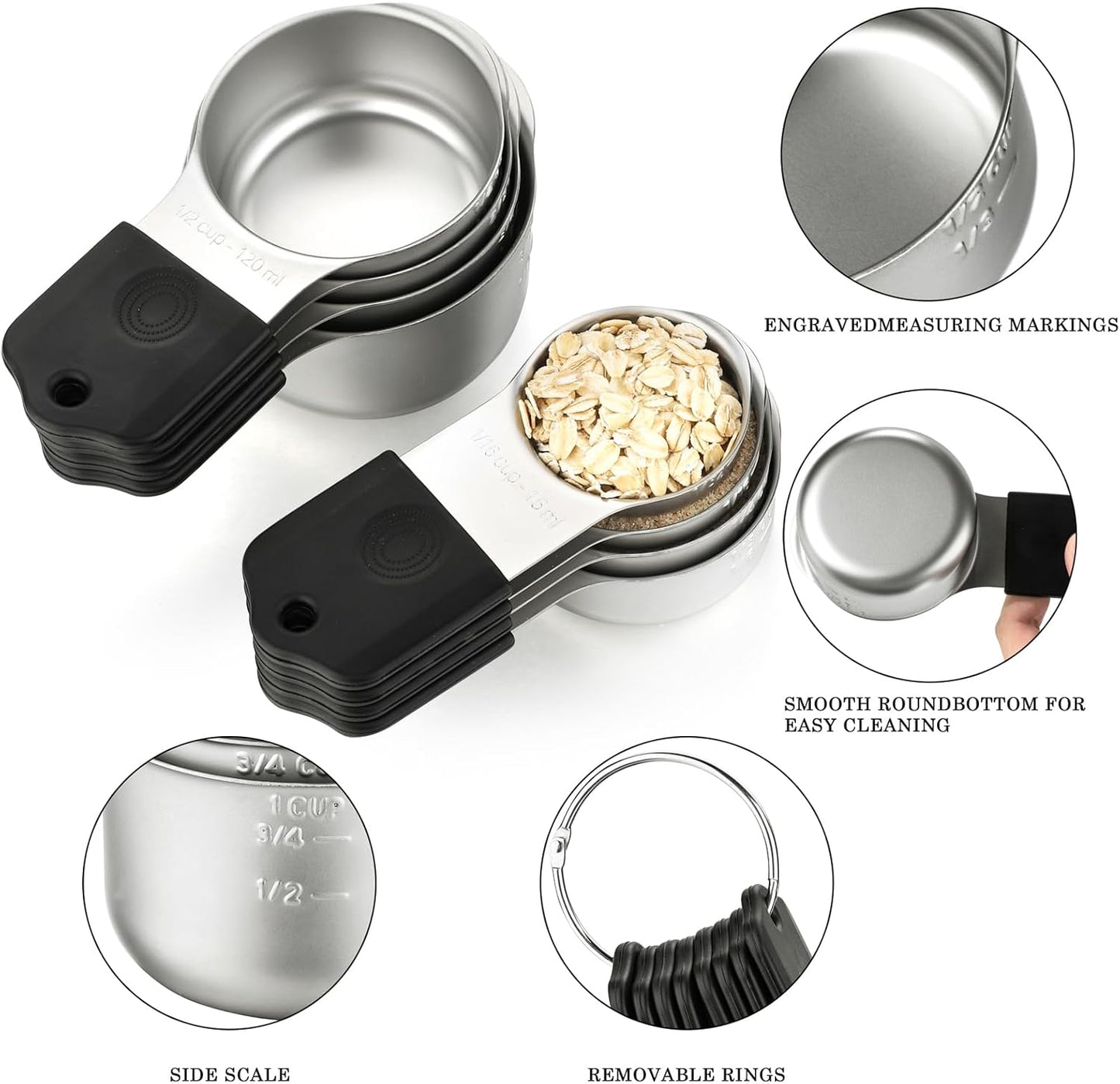 Magnetic Measuring Cups and Spoons Set of 17 Including 8 Stainless Steel Stackable Magnetic Measuring Cup 8 Magnetic Measuring Spoon with Leveler for Dry Liquid Ingredient