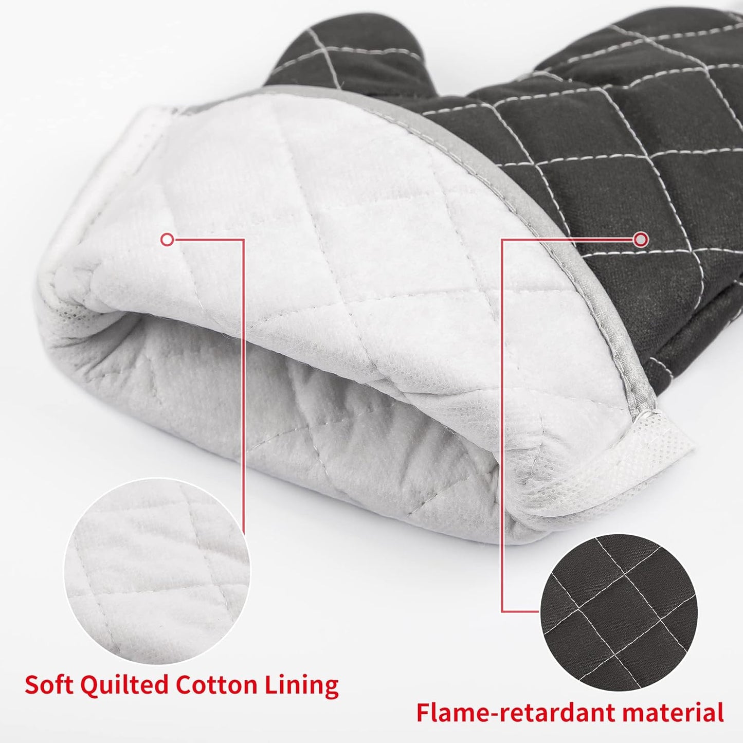 Oven Mitts Flame Retardant Mitts Heat Resistant to 425 °F 15 Inch Kitchen Mitt Black Color 2-Pack