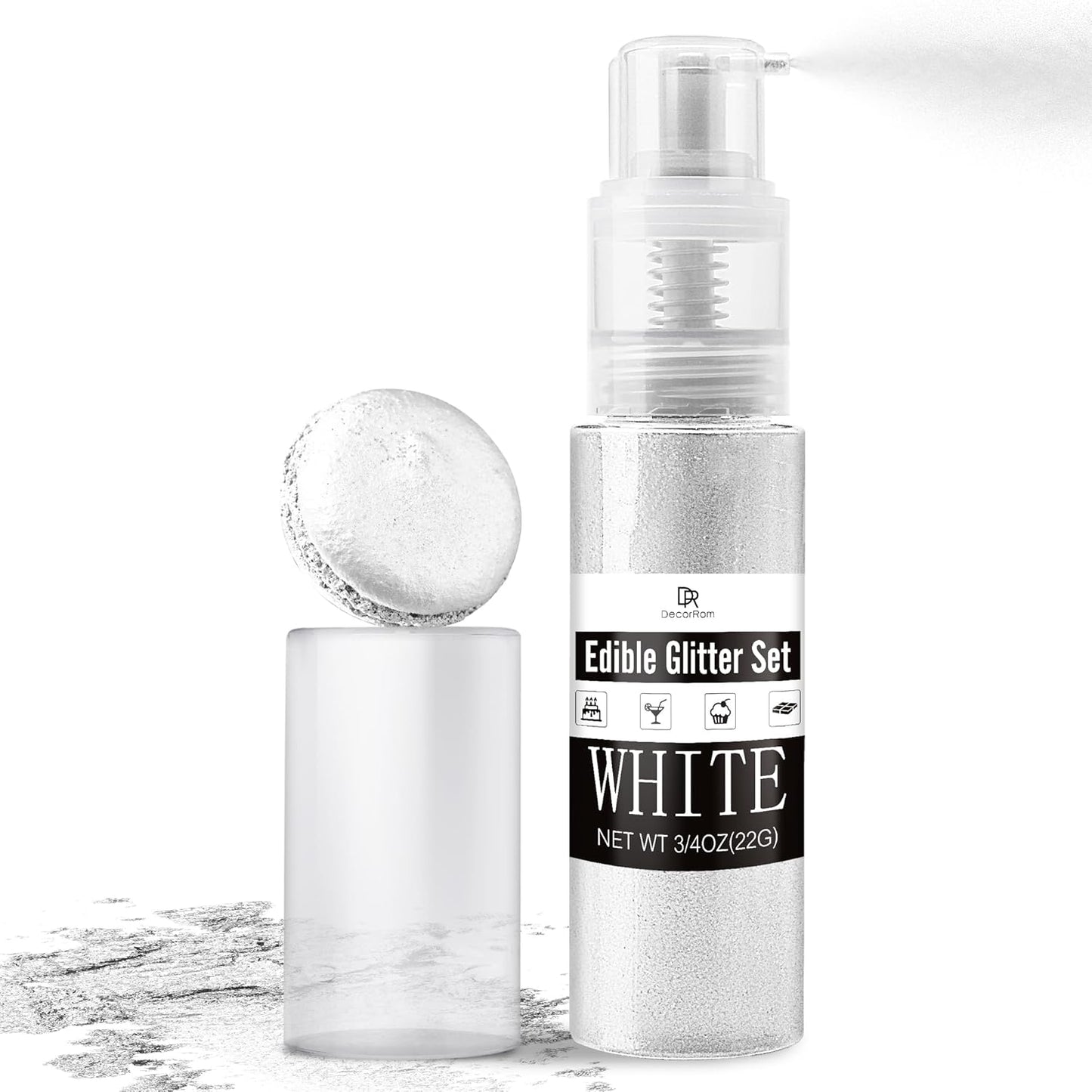 Edible Glitter Spray - 3/4oz Luster Dust Edible Food Grade Glitter Shimmer Dust Powder for Cocktails, Drinks, Cake Decorating - Metallic Food Coloring Powder for Wine, Candy, Cookie, Icing (White)