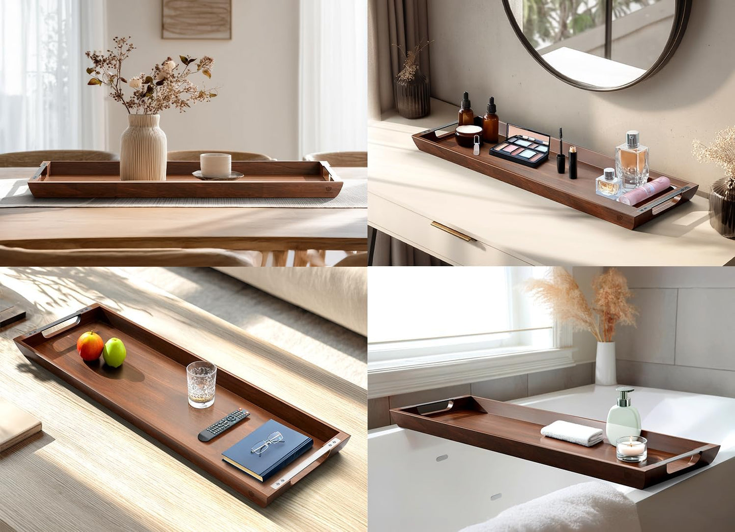 Large Acacia Wood Serving Tray with Metal Handles - 36" Long Charcuterie Board for Cheese, Meat & Appetizers - Perfect for Kitchen Use, Entertaining, BBQ Gatherings & Home Decor Display