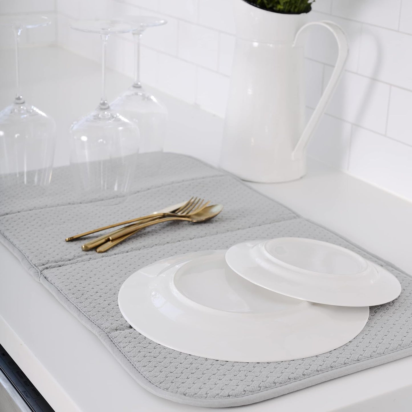 All-Clad Premium Reversible Dish Drying Mat for Kitchen: 16" x 28" Ultra-Absorbent, Long-Lasting, No Condensation, and Oversized for Large Pots and Pans - 1 Pack, Titanium