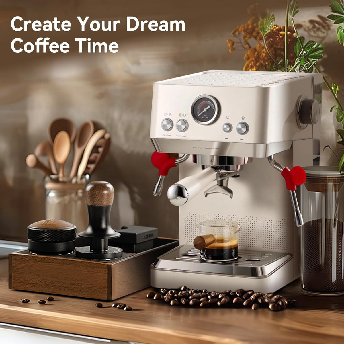 MHW-3BOMBER 51mm Espresso Coffee Tamper with Three Spring Loaded Calibrated Espresso Tamper 30lbs Espresso Hand Tamper with Sound Feedback Titanium Coating Black T6178T-OS