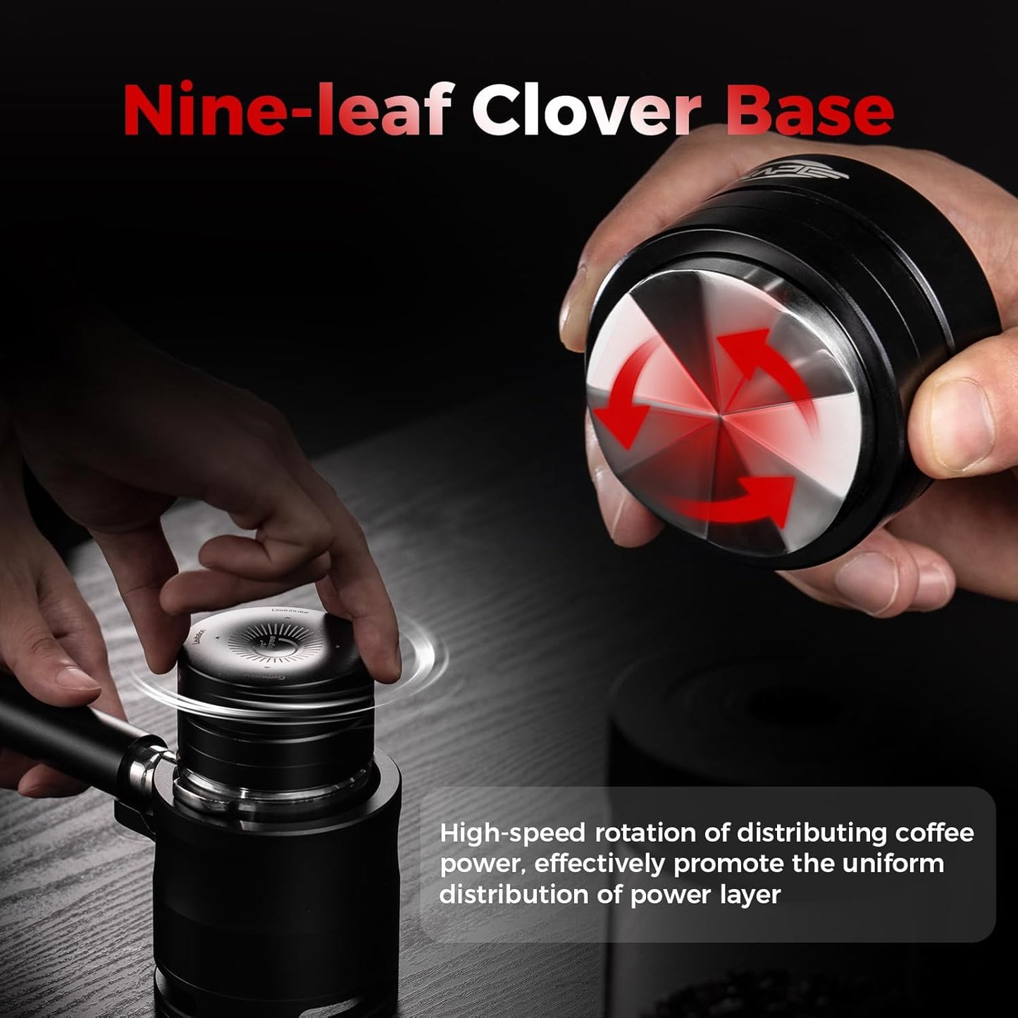 IKAPE 58.35MM Espresso Coffee Distributor, Coffee Dual-Bearing & High-Speed Distribution Tools, Adaptive Height Coffee Tamper Leveler for Over 58mm Portafilters