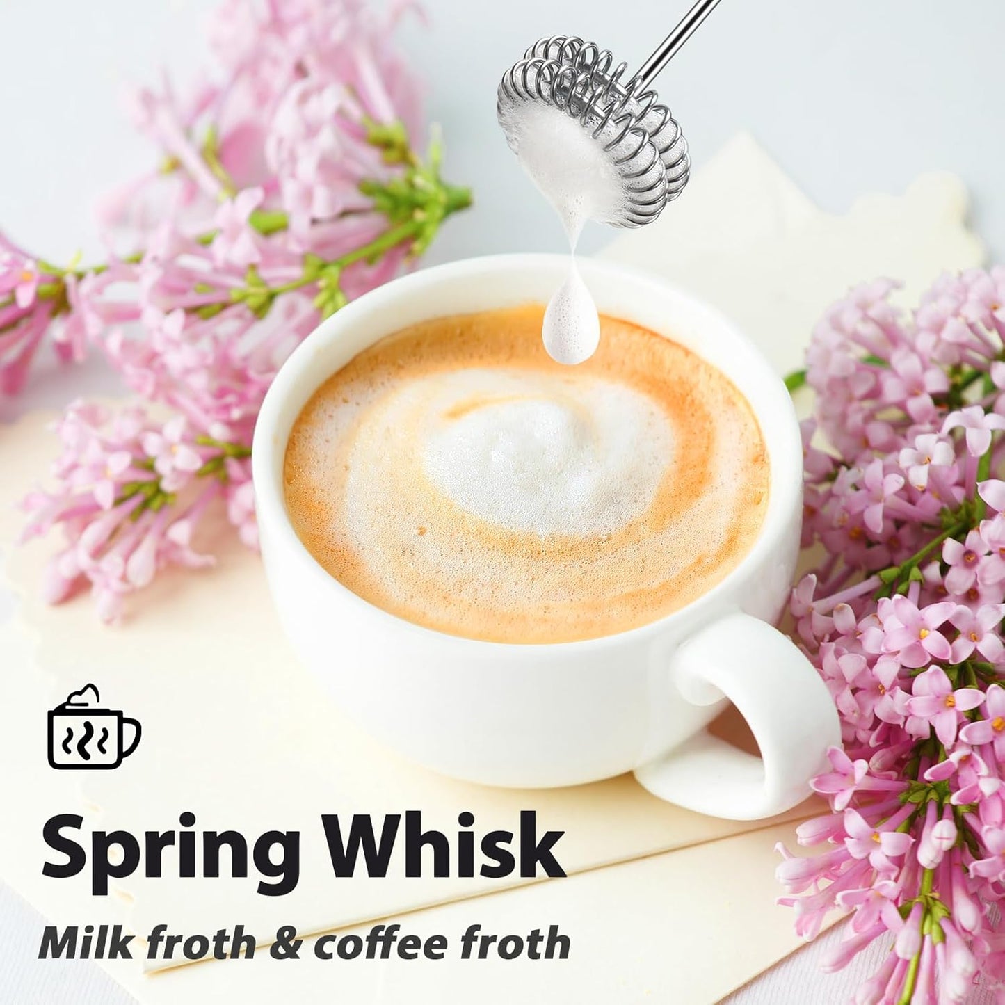 Milk Frother Rechargeable Handheld - Electric Whisk 3 Speed Adjustable, Coffee Frother Wand with 3 Stainless Whisks, Electric Foam Maker, Drink Mixer Blender for Latte Cappuccino Matcha Egg