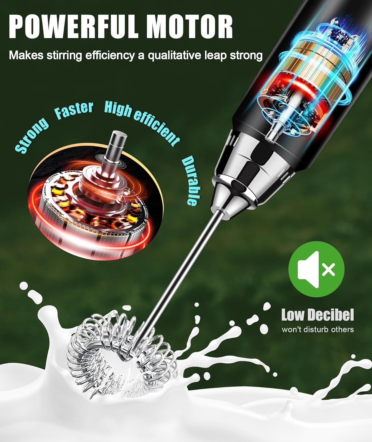 YUSWKO Rechargeable Milk Frother for Coffee, Handheld Drink Mixer with 3 Heads 3 Speeds, Ideal Coffee Frother Wand for Travel - Red