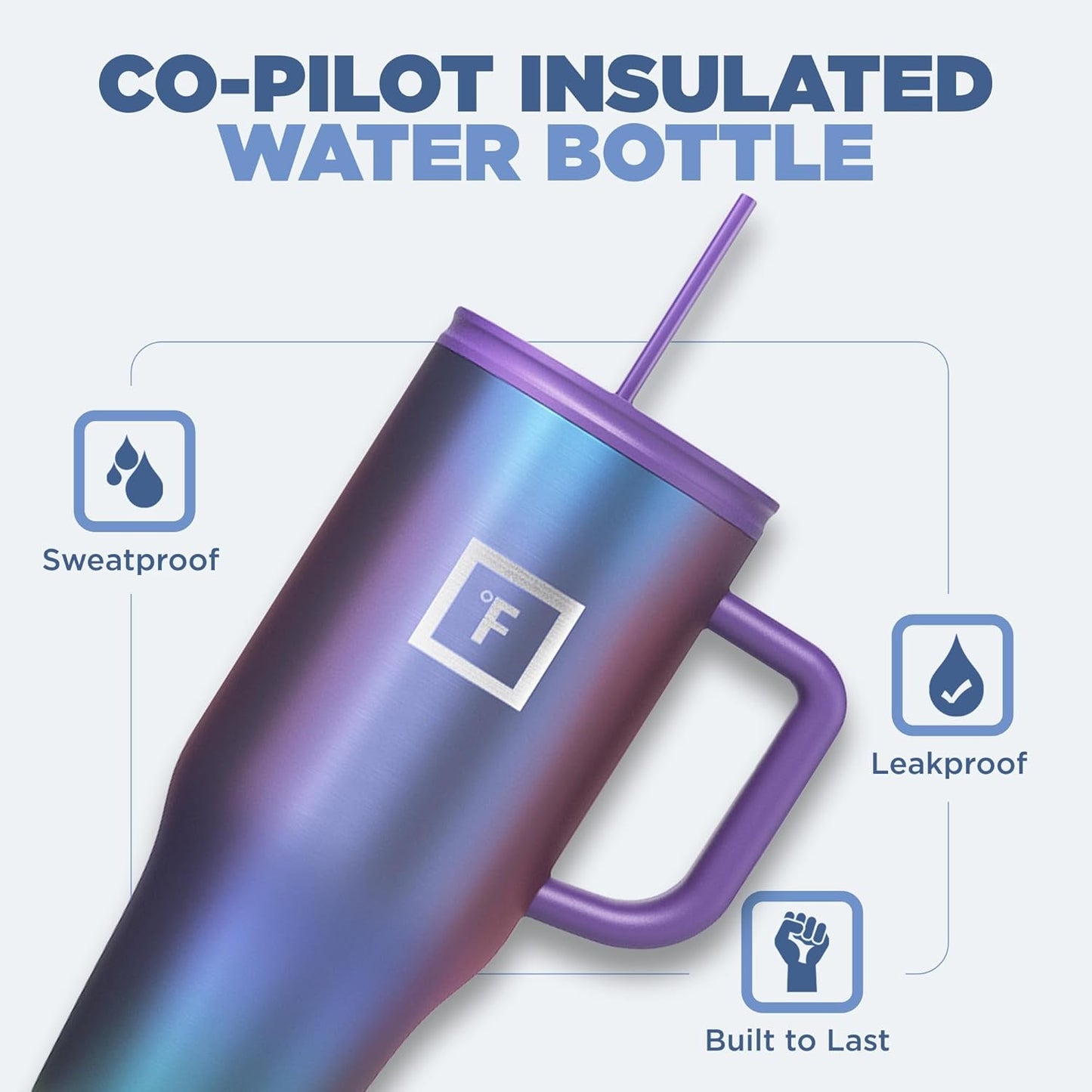 IRON °FLASK Co-Pilot Insulated Mug w/Straw & Flip Cap Lids - Cup Holder Bottle for Hot, Cold Drink - Leak-Proof - Water, Coffee Portable Travel Mug -, 32 Oz