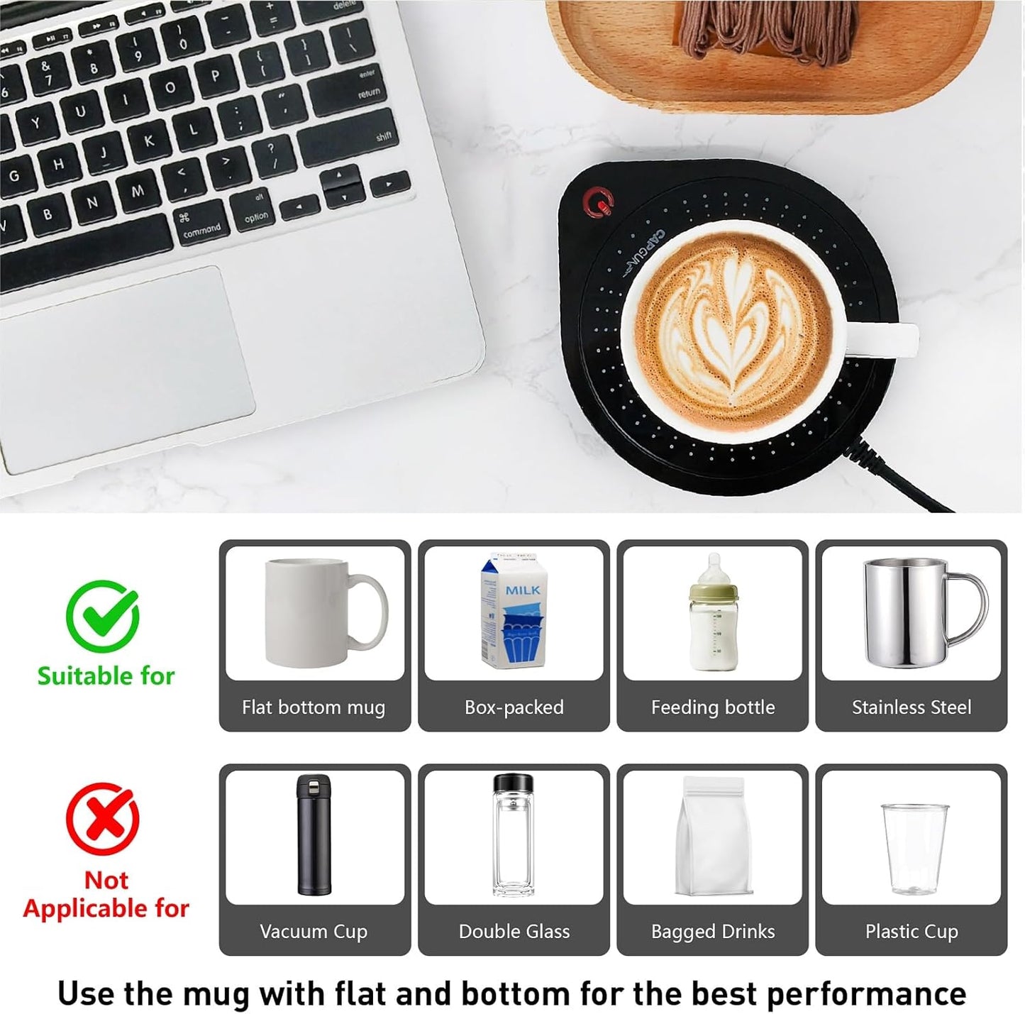 Electric Coffee Mug Warmers for Desk, 75℃ Precision Heating & Auto Shut Off, Spill-Proof Cup Warmer for Coffee/Tea/Milk/Hot Chocolate Beverages (Black)