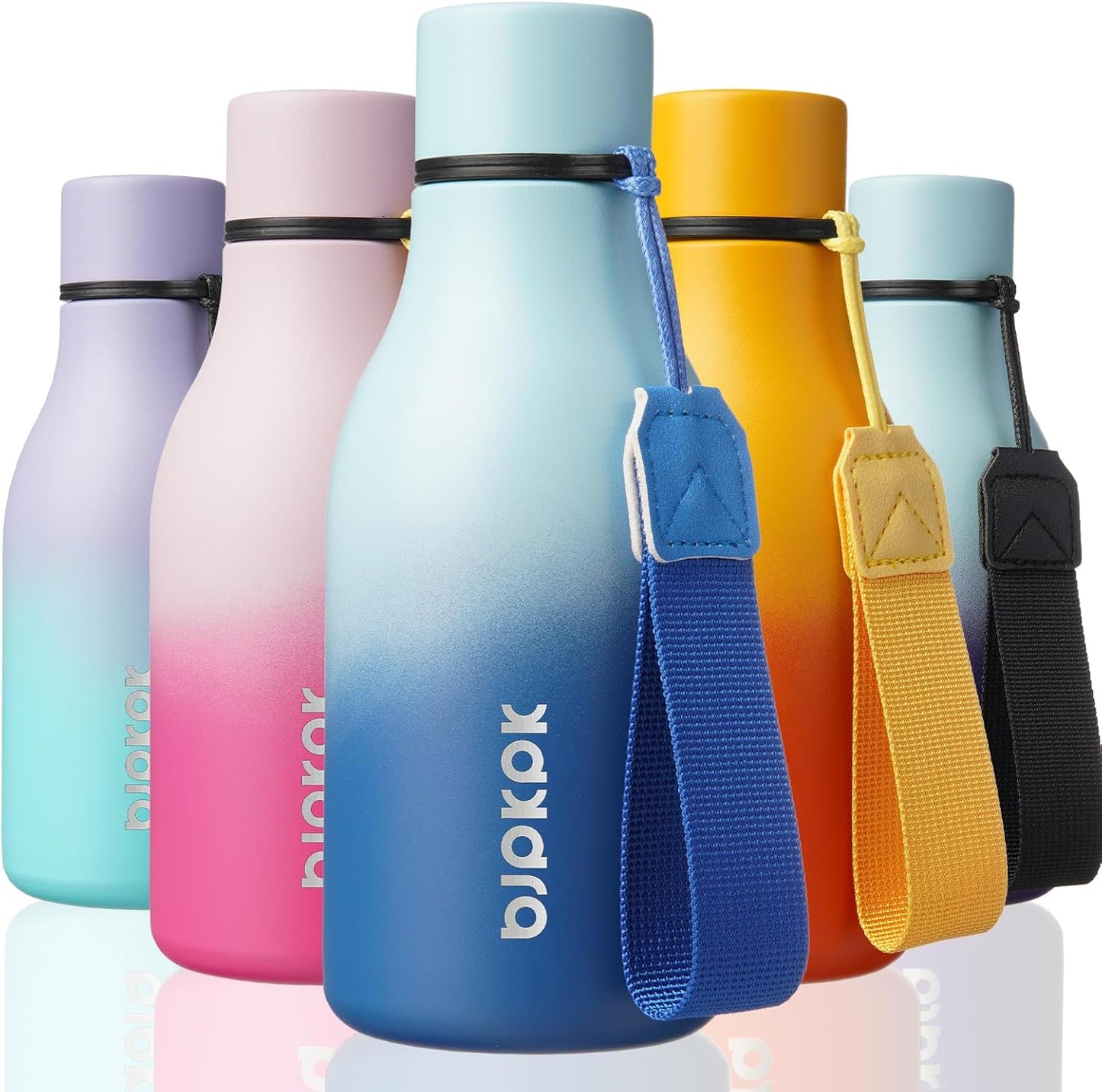 BJPKPK Insulated Water Bottles, 12oz Stainless Steel Metal Water Bottle with Strap, BPA Free Leak Proof Thermos, Mugs, Flasks, Reusable Water Bottle for Sports & Travel, Sky