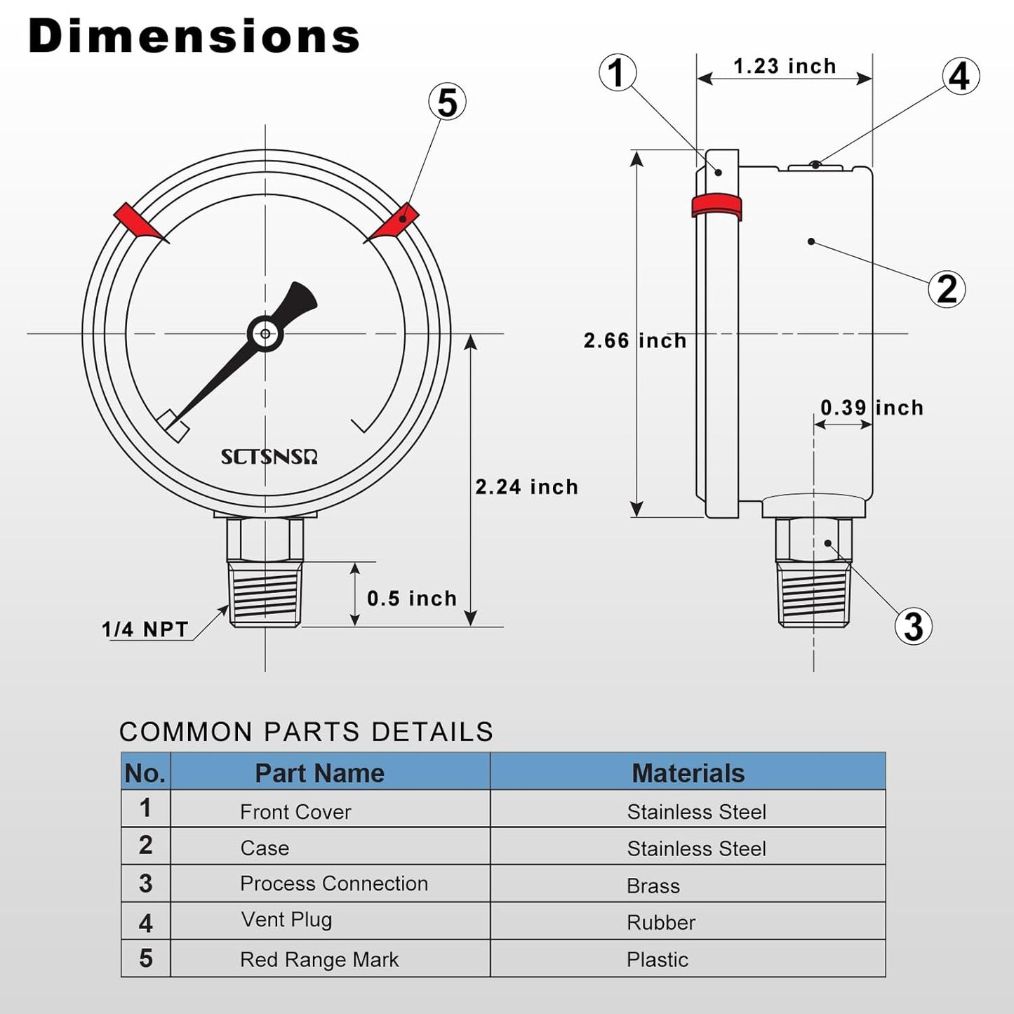 '-30 inHg to 0 Vacuum Pressure Gauge, Glycerin Liquid Filled, 2.5 inch Dial, 1/4" NPT Lower Mount, Stainless Steel Case, for Air Conditioning Line, Tank, Air Pump, HVAC, Pipe, Pressure Test
