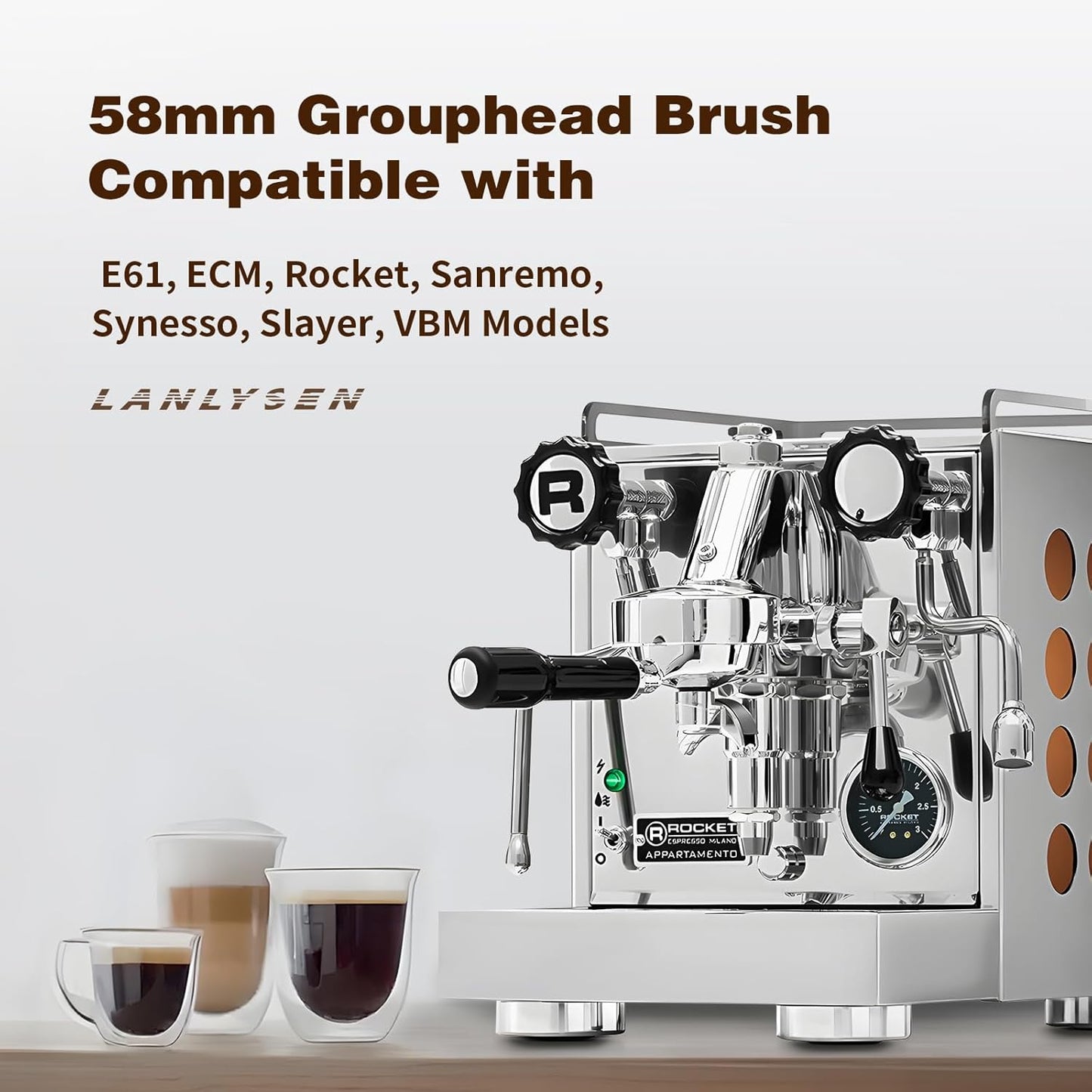 58mm Grouphead Brush Compatible with E61, ECM, Rocket, Sanremo, Synesso, Slayer, VBM Espresso Maker Coffee Machine Cleaning