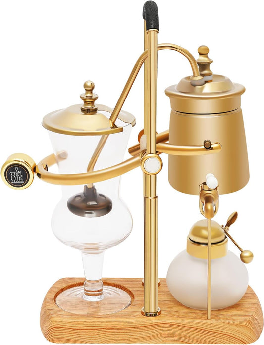 Balance Siphon Coffee Maker, Coffee Brewer Vintage with Alcohol Burner Bottle and Measuring Cup Spoon, 400ml Gravity Coffee Maker for Personal Kitchens Coffee Shops (Gold)