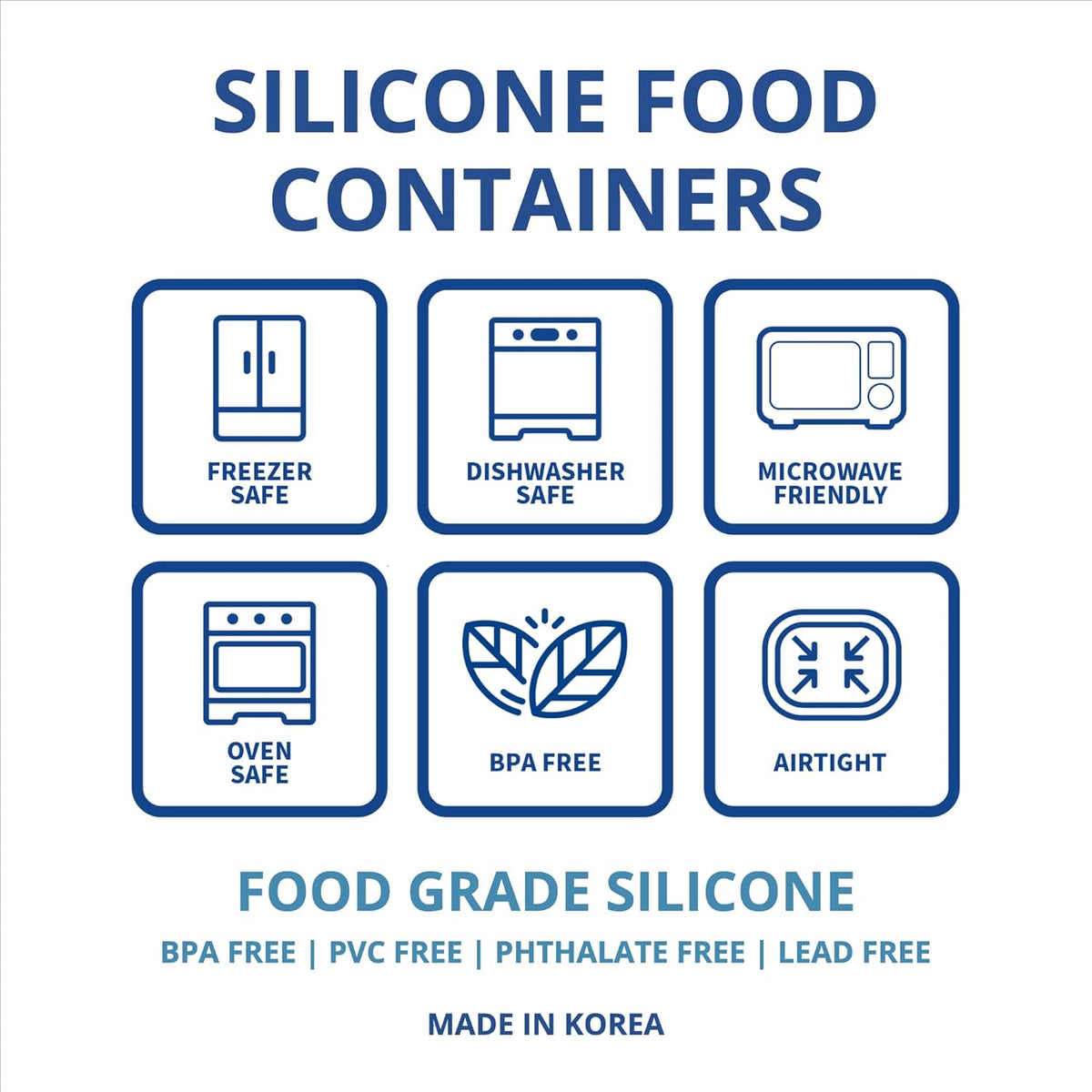 BLUE GINKGO Nesting Silicone Containers - Set of 3 Hard-Shell Silicone Food Storage Containers | BPA Free, Airtight, Dishwasher and Freezer Safe (6.7oz, 10oz, 20oz) - Blue