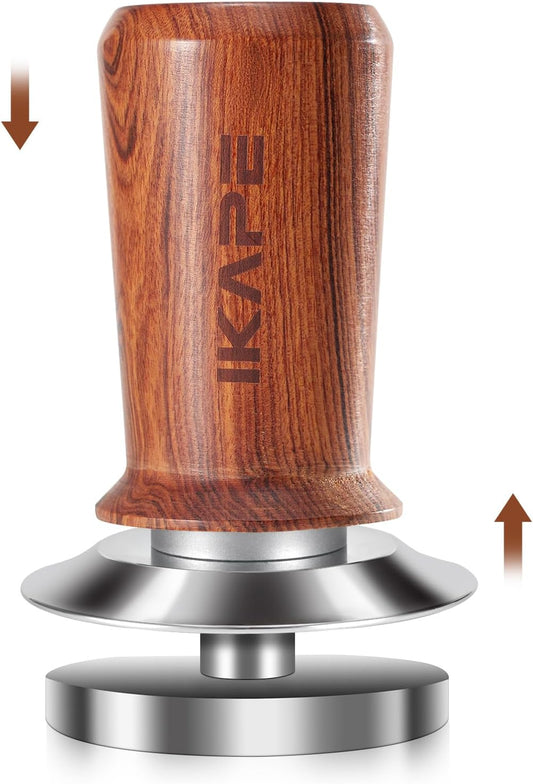 IKAPE 58.35mm Espresso Coffee Tamper, Spring-loaded Calibrated Tamper with Premium Stainless Steel, Newly Upgraded Walnut Tamper Compatible with Over 58MM Espresso Machine Bottomless Portafilter