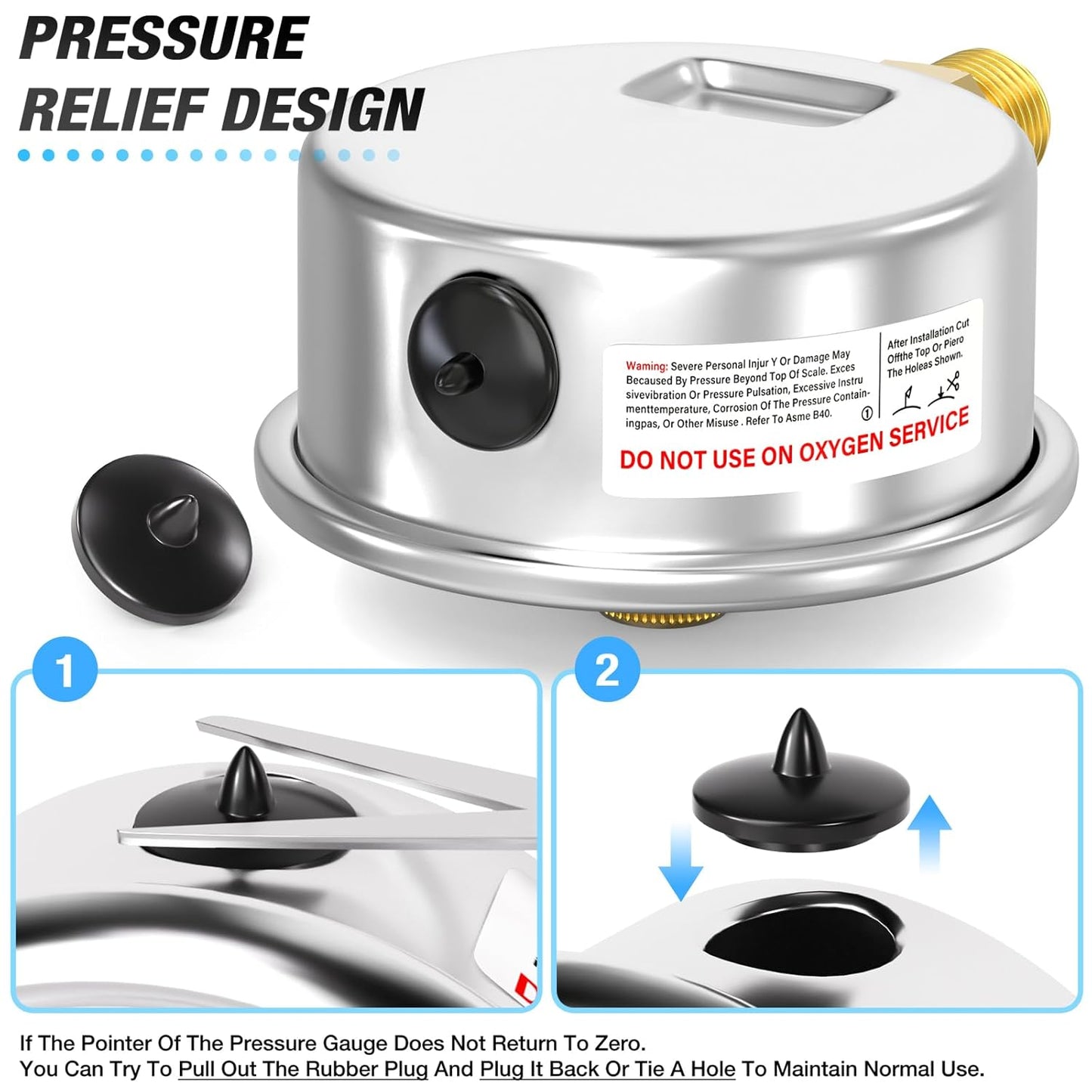 MEANLIN MEASURE 0~100Psi Stainless Steel 1/4" NPT 2.5" FACE DIAL with Reset Pointer Liquid Filled Pressure Gauge WOG Water Oil Air, Lower Mount, with 1/8" x 1/4" NPT and 1/8" x 3/8" NPT Hex Bushing