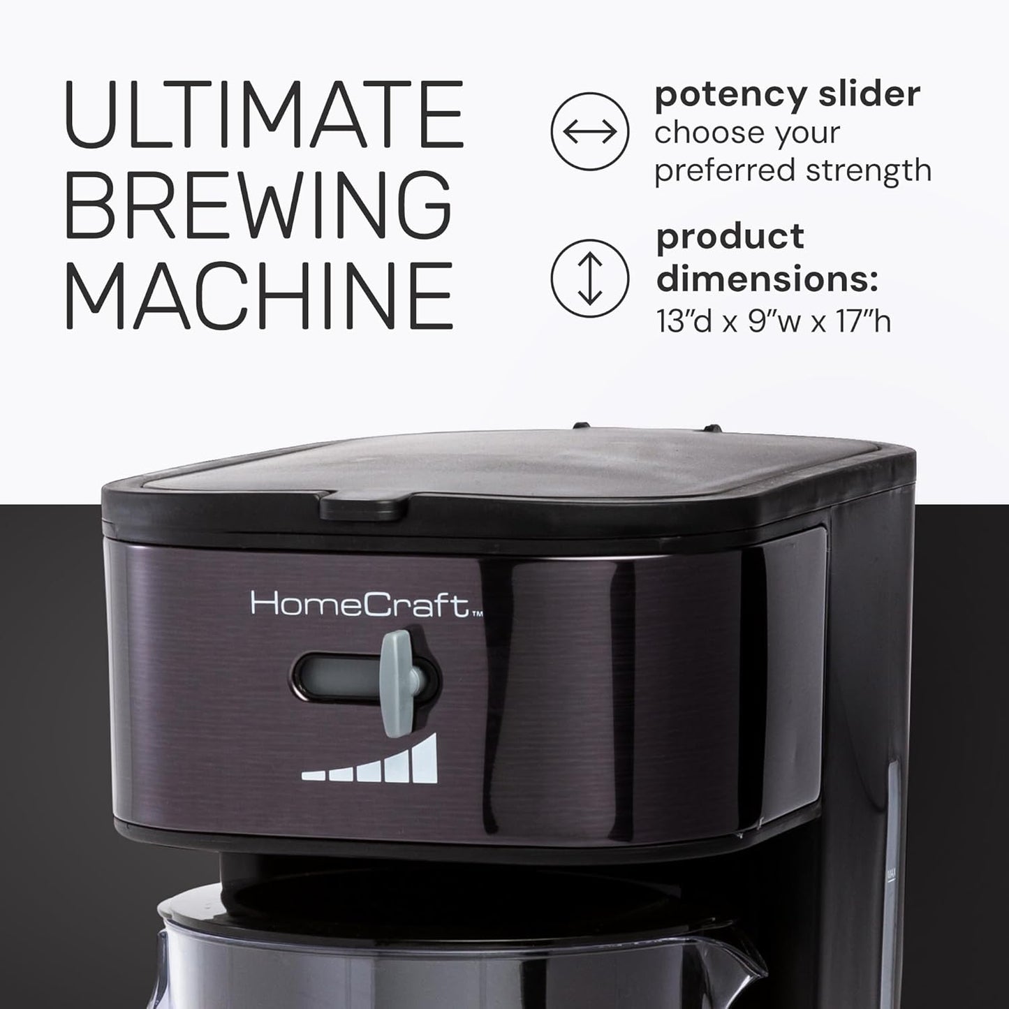 Homecraft 3-Quart Iced Coffee and Tea Maker with Filter Basket, Flavor Enhancer, Adjustable Brew Strength, Black