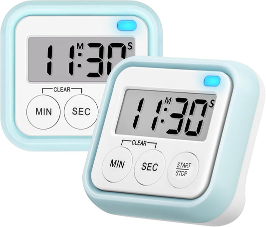 Timer, Kitchen Timers for Cooking Classroom Timer for Kids Teachers Digital Magnetic Timers 2 Pack, Blue